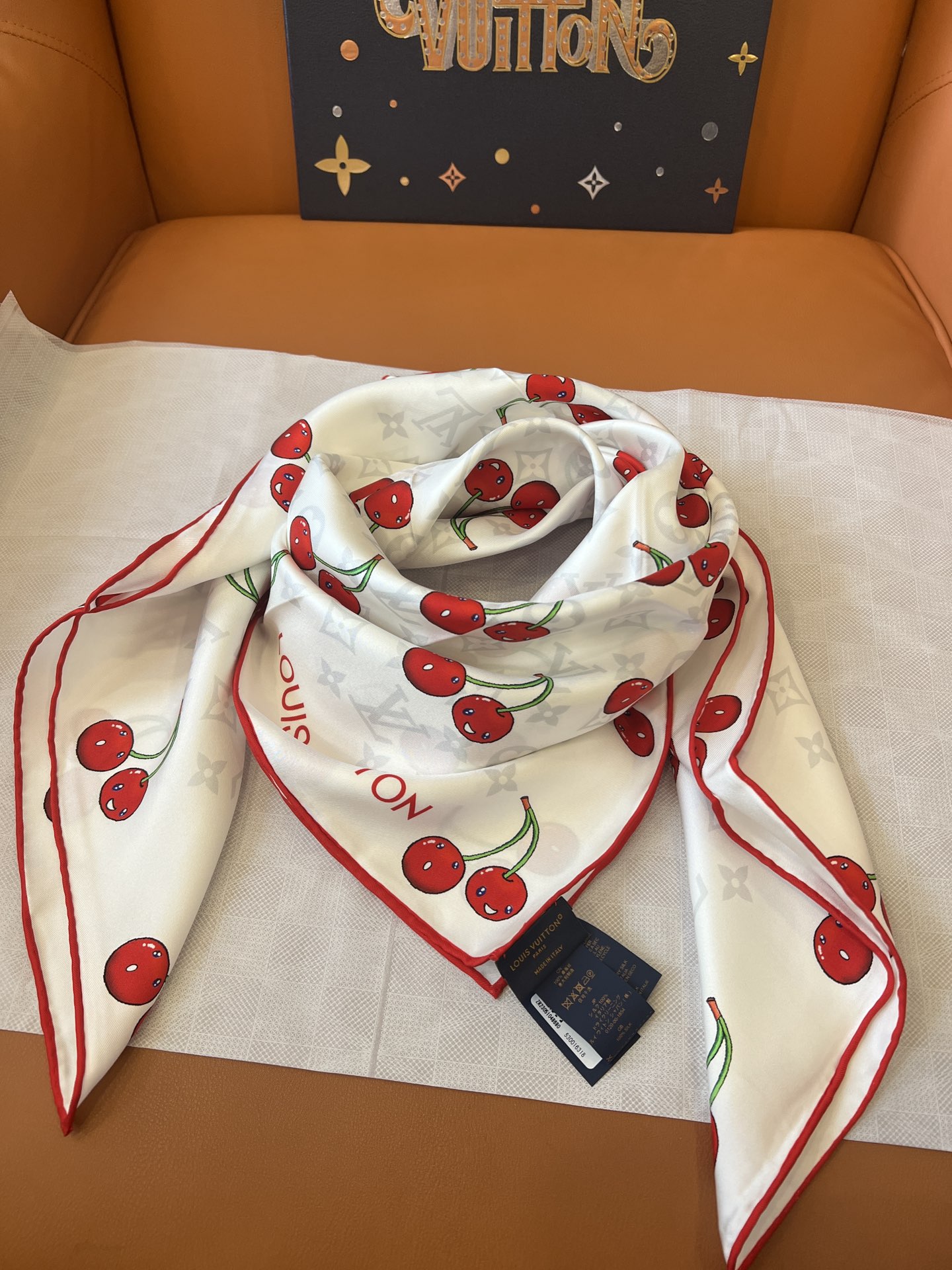 Lv xTM Cerise Silk Square Scarf