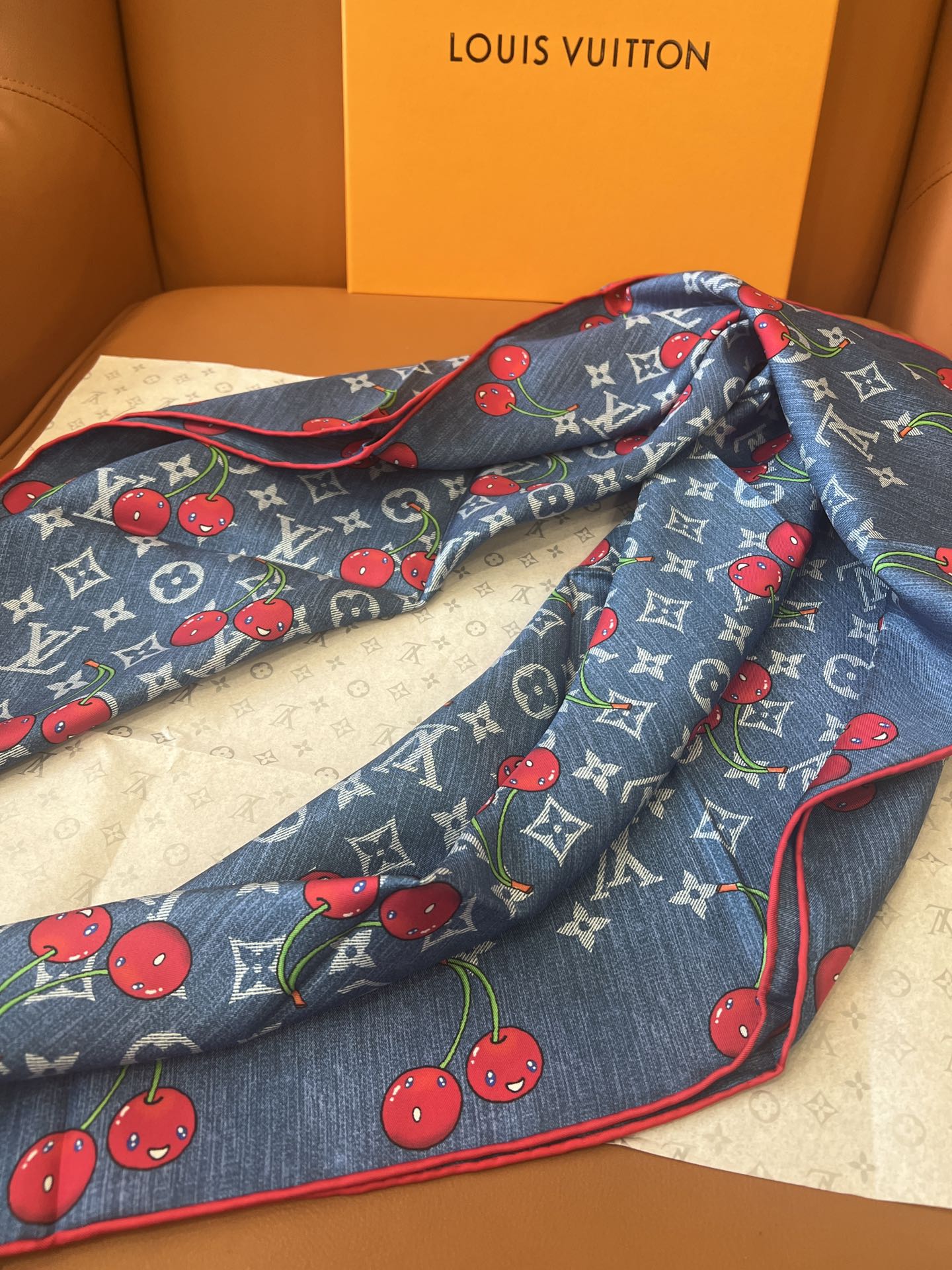 Lv xTM Cerise Silk Square Scarf
