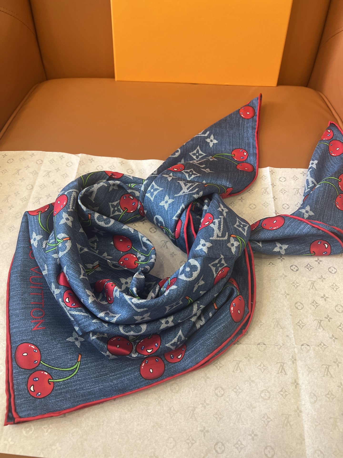 Lv xTM Cerise Silk Square Scarf