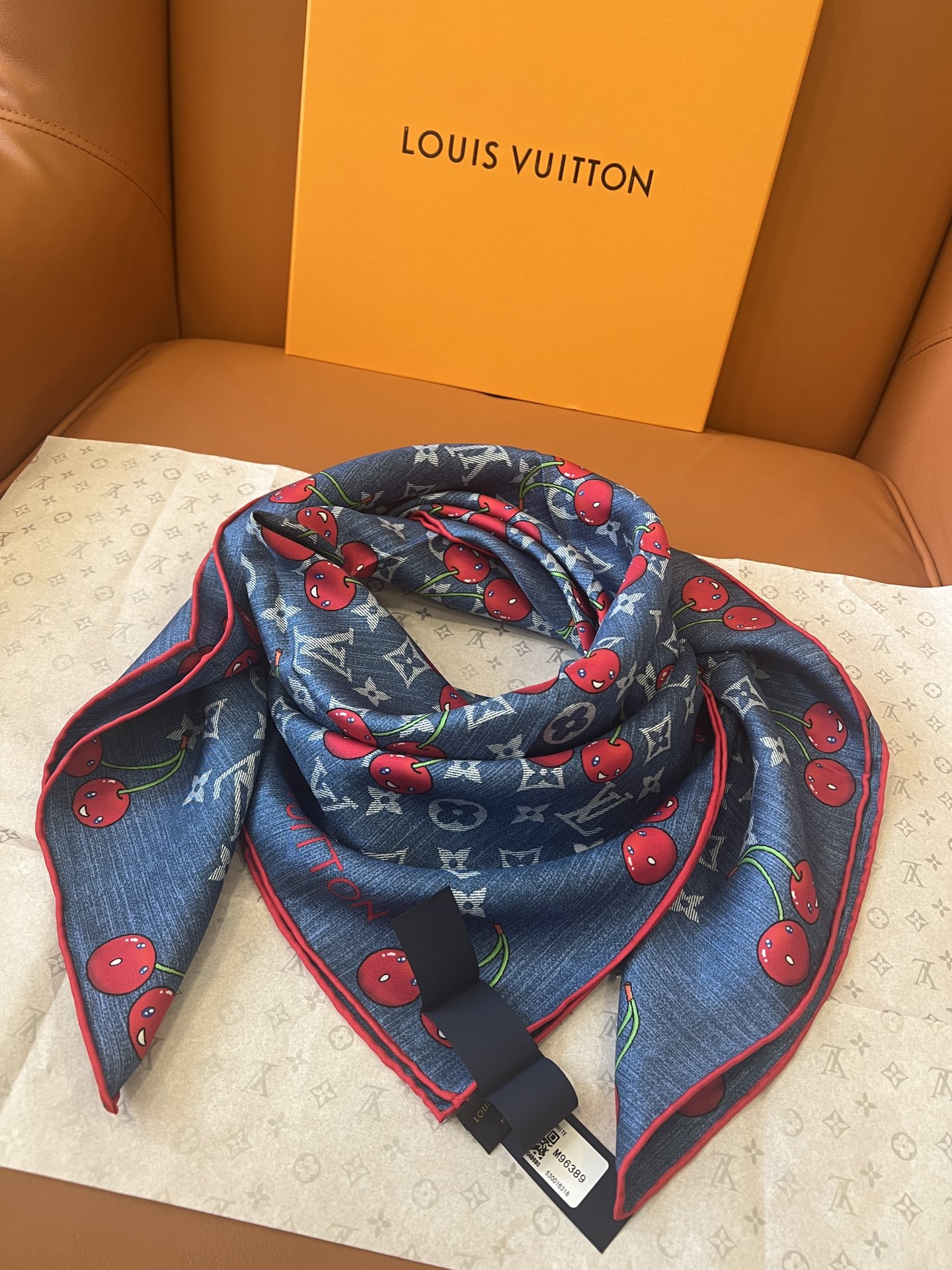 Lv xTM Cerise Silk Square Scarf