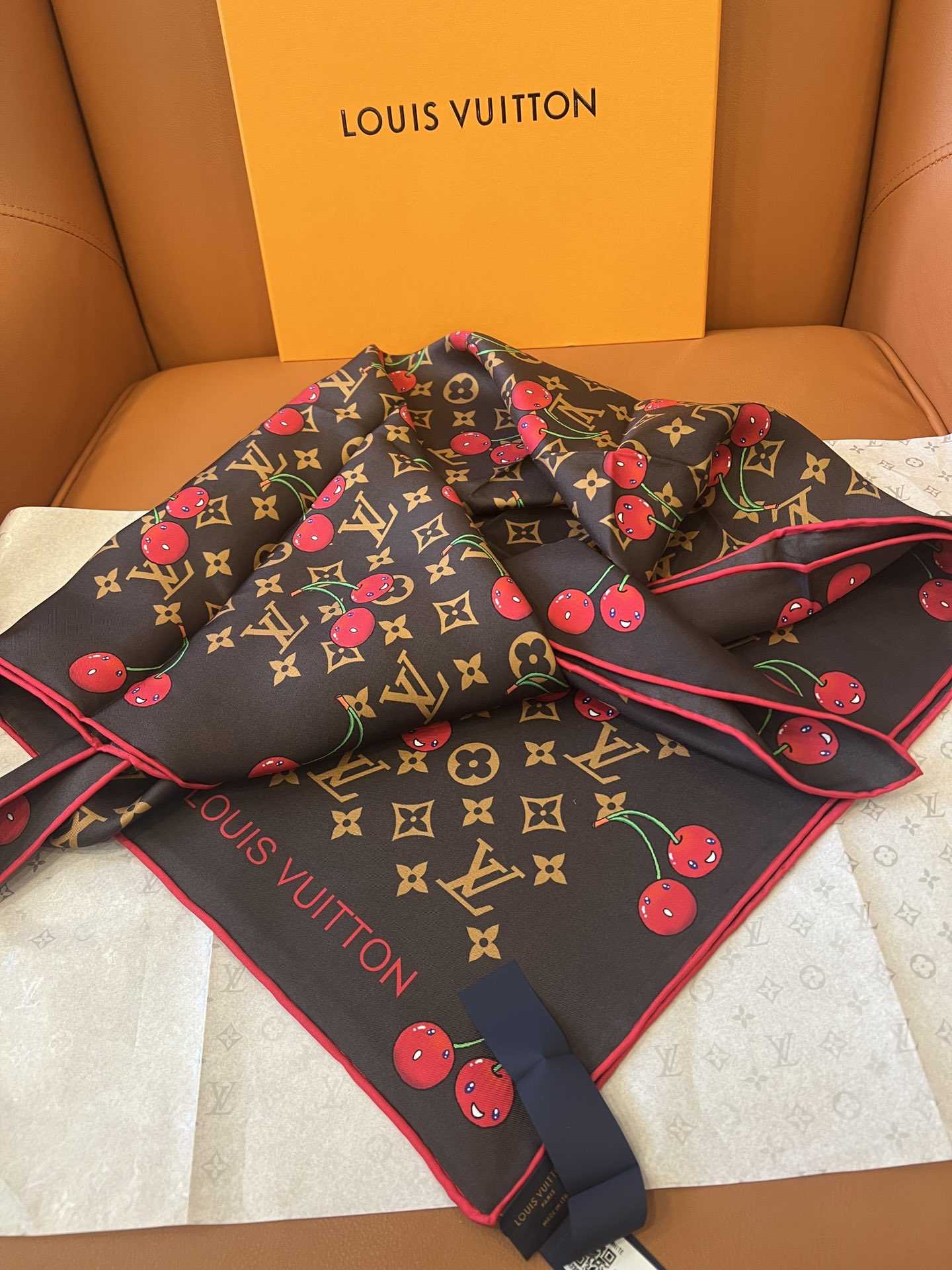 Lv xTM Cerise Silk Square Scarf