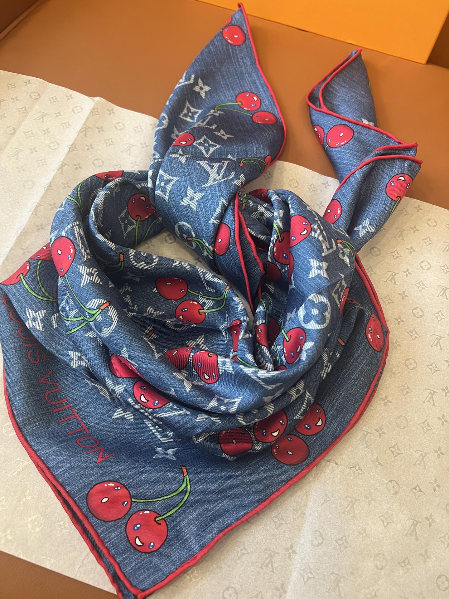 Lv xTM Cerise Silk Square Scarf