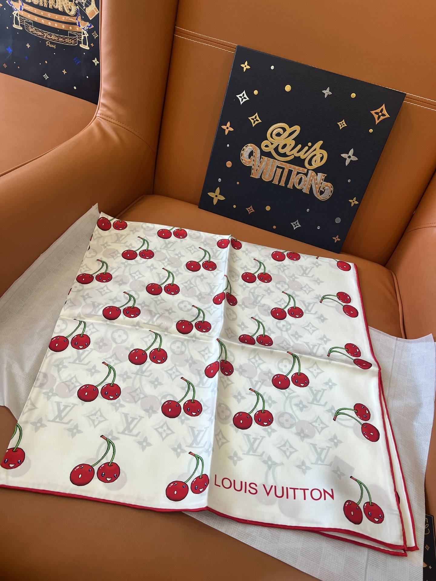 Lv xTM Cerise Silk Square Scarf