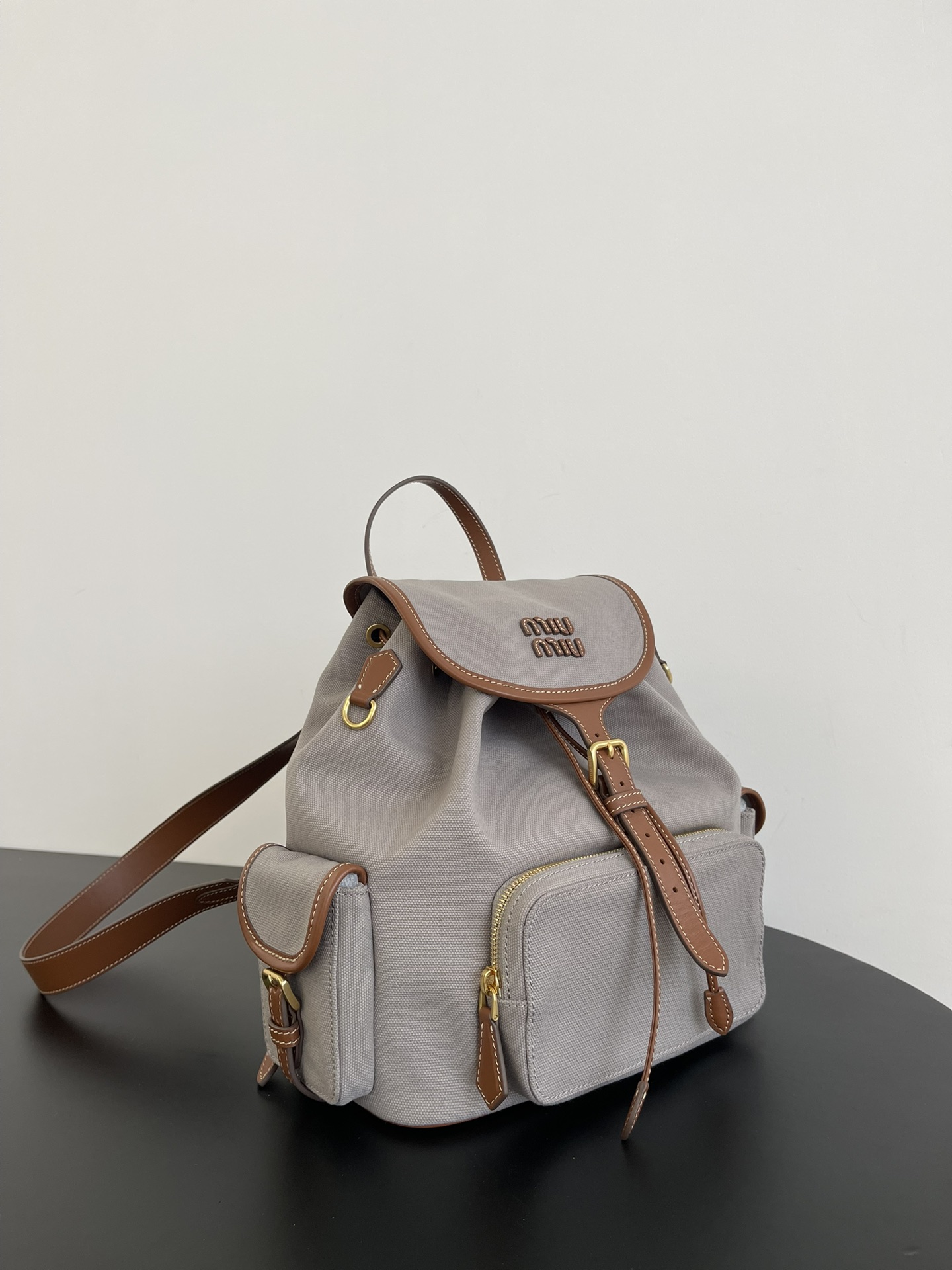 MiuMi* 25SS Canvas Backpack(29.5*25*12.5 CM）