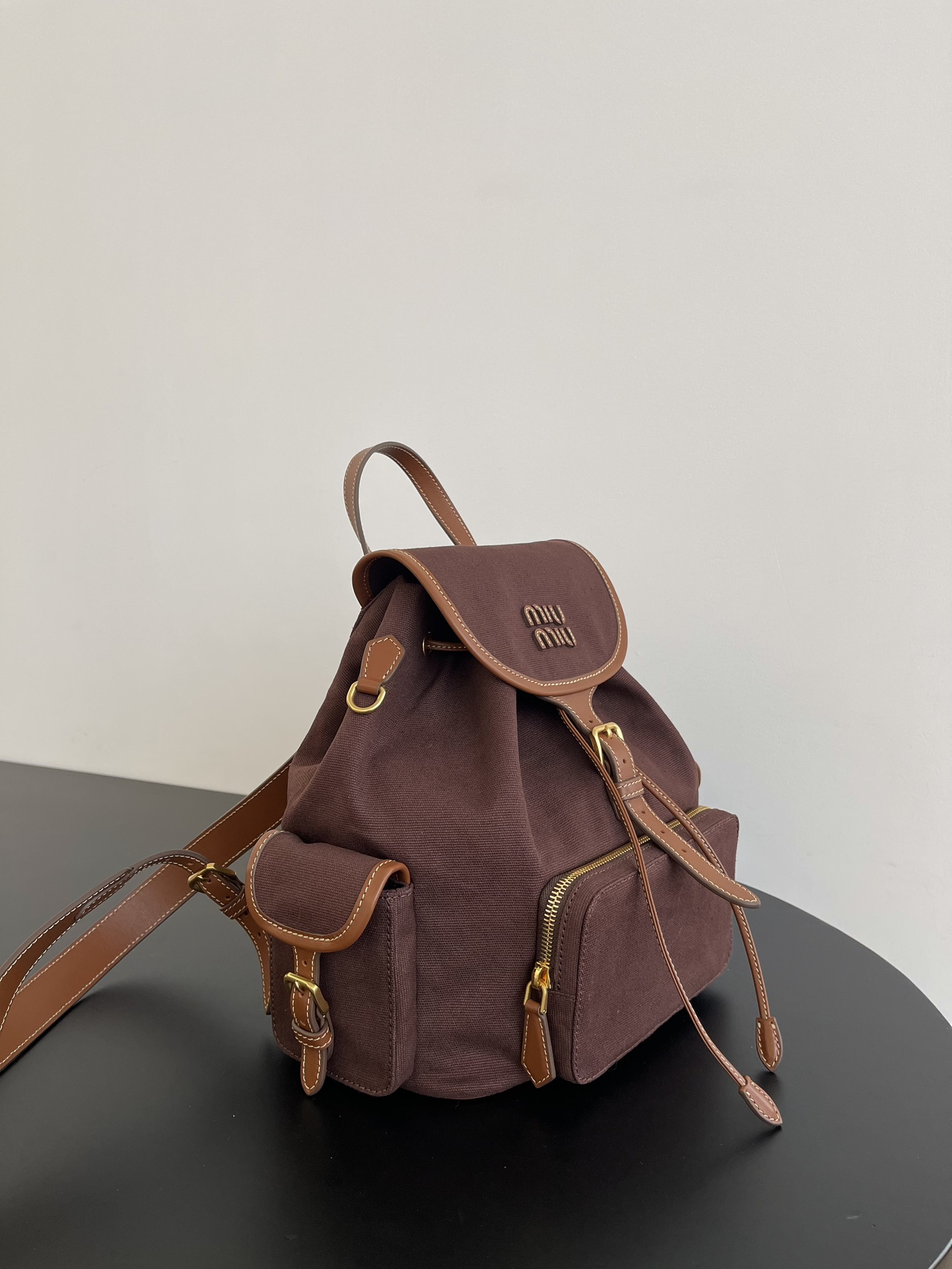 MiuMi* 25SS Canvas Backpack(29.5*25*12.5 CM）
