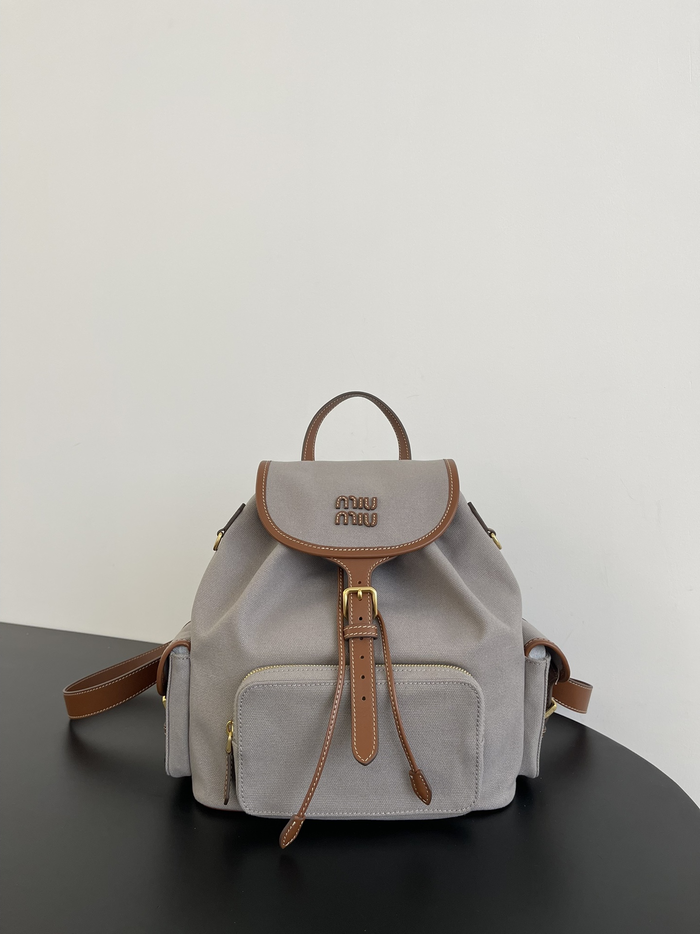 MiuMi* 25SS Canvas Backpack(29.5*25*12.5 CM）