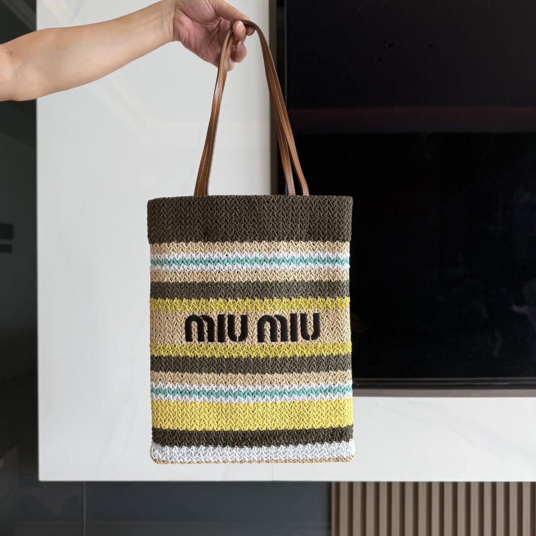 MiuMi* Raffia & Cotton Tote(40*34*16CM）