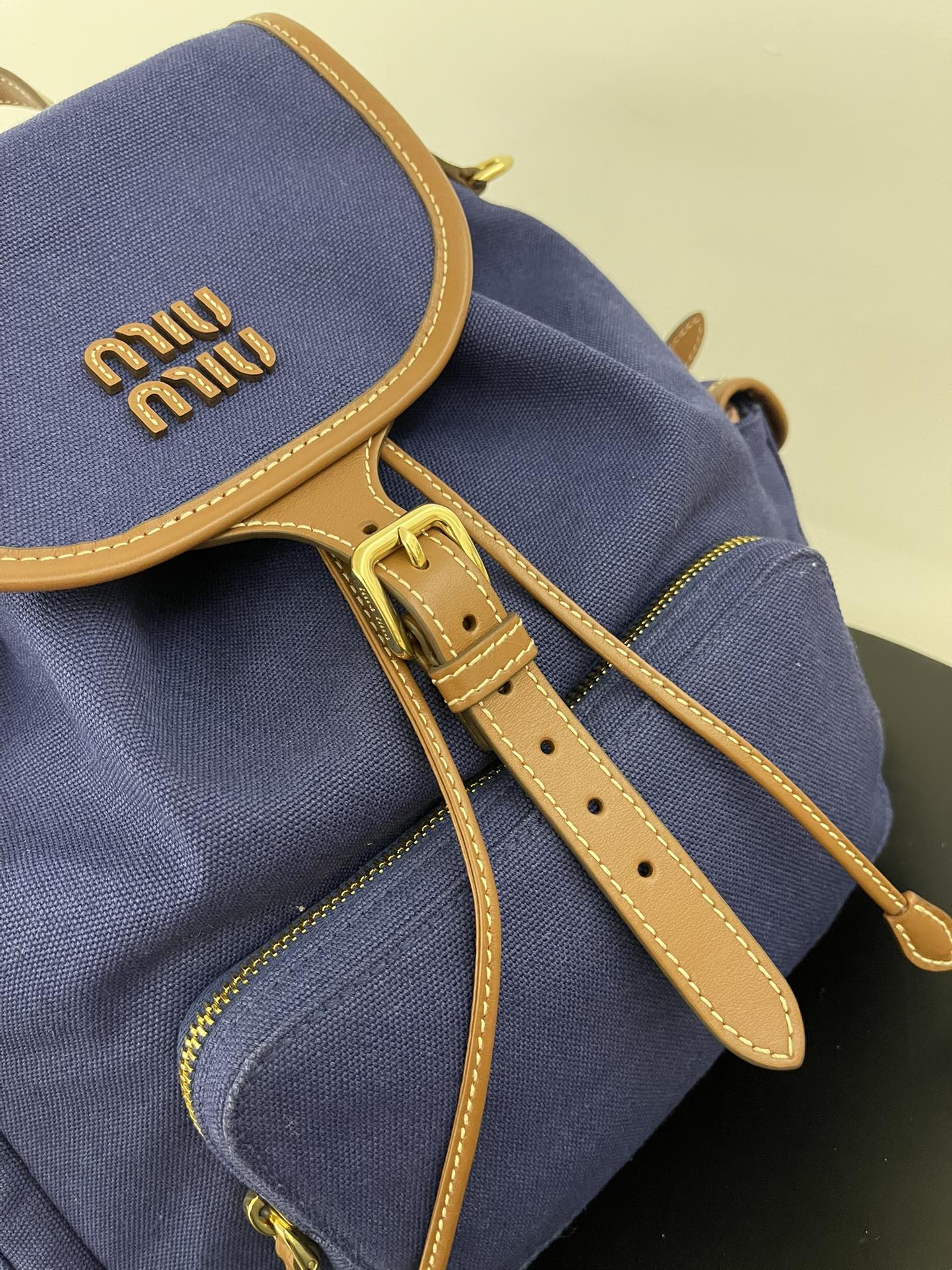 MiuMi* 25SS Canvas Backpack(29.5*25*12.5 CM）