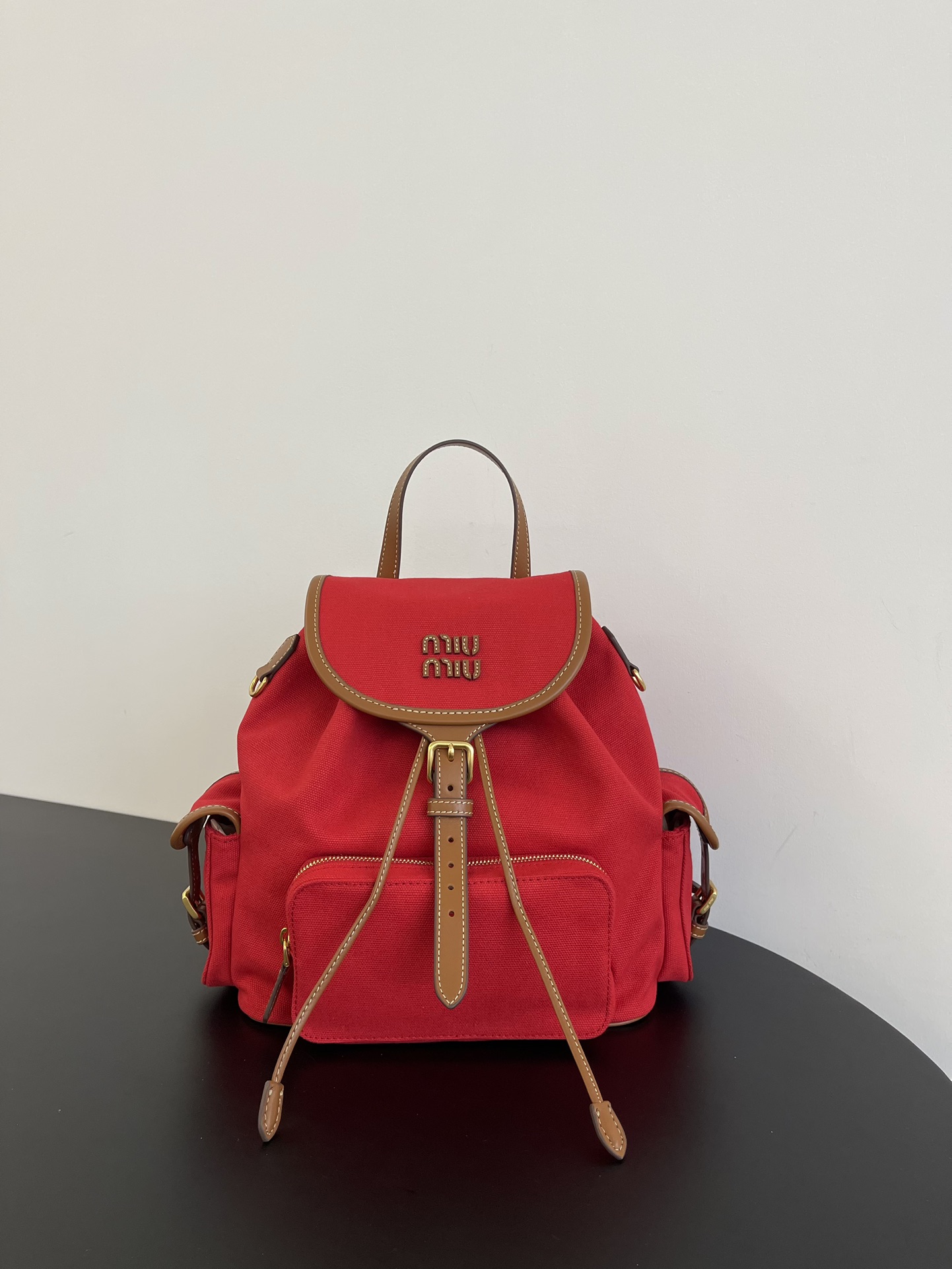 MiuMi* 25SS Canvas Backpack(29.5*25*12.5 CM）