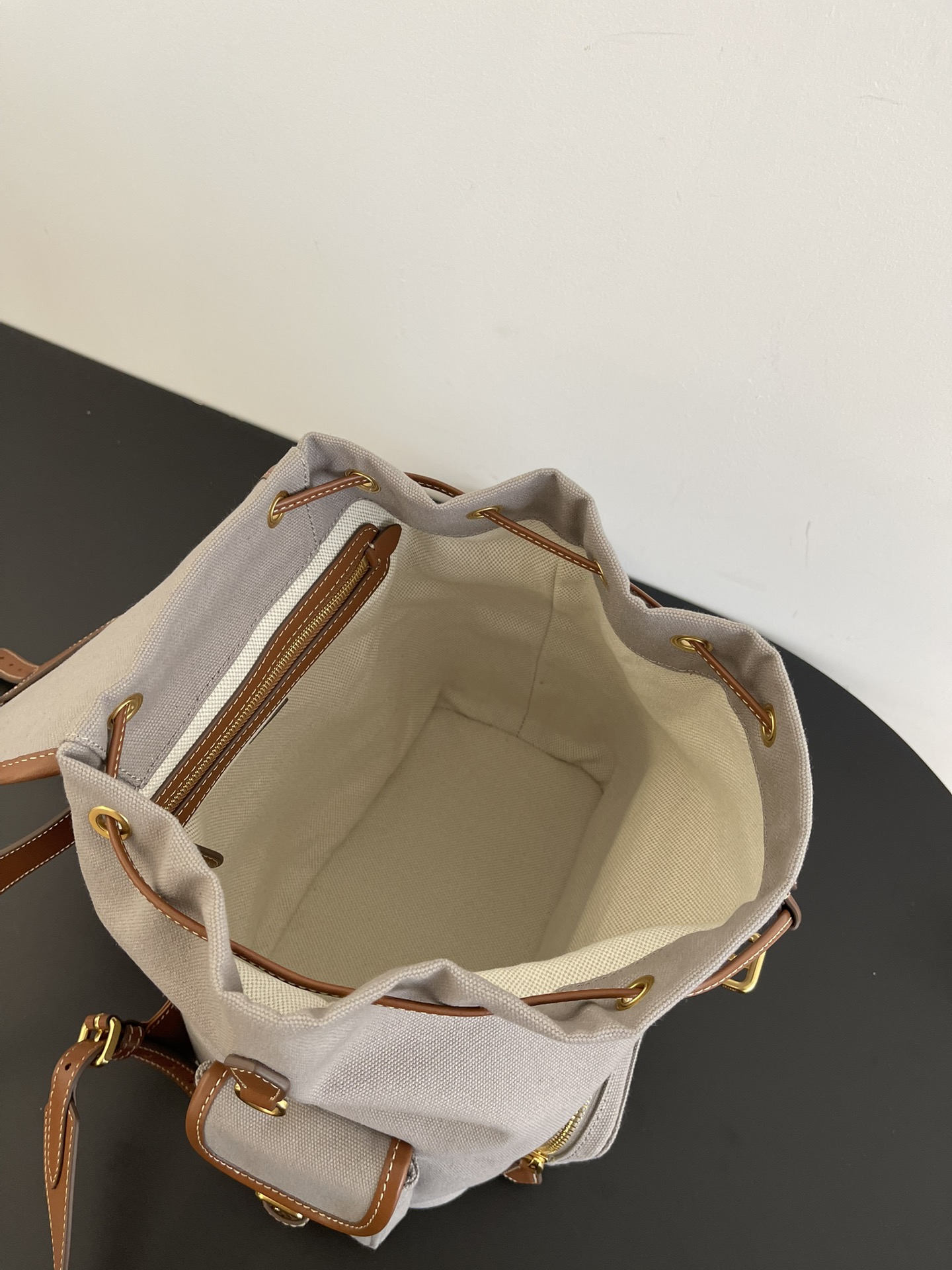 MiuMi* 25SS Canvas Backpack(29.5*25*12.5 CM）