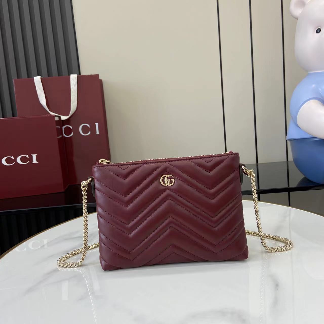Gucc* GG Marmont Chain Wallet(21*15*3.5CM)