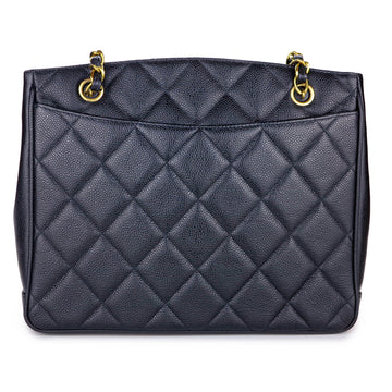 Chanel Vintage Quilted XL Logo Shoulder Tote Bag in Black Caviar