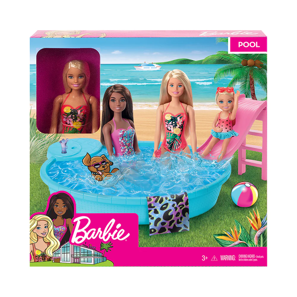 Barbie Doll, 11.5-Inch Blonde, And Pool Playset With Slide And Accessories