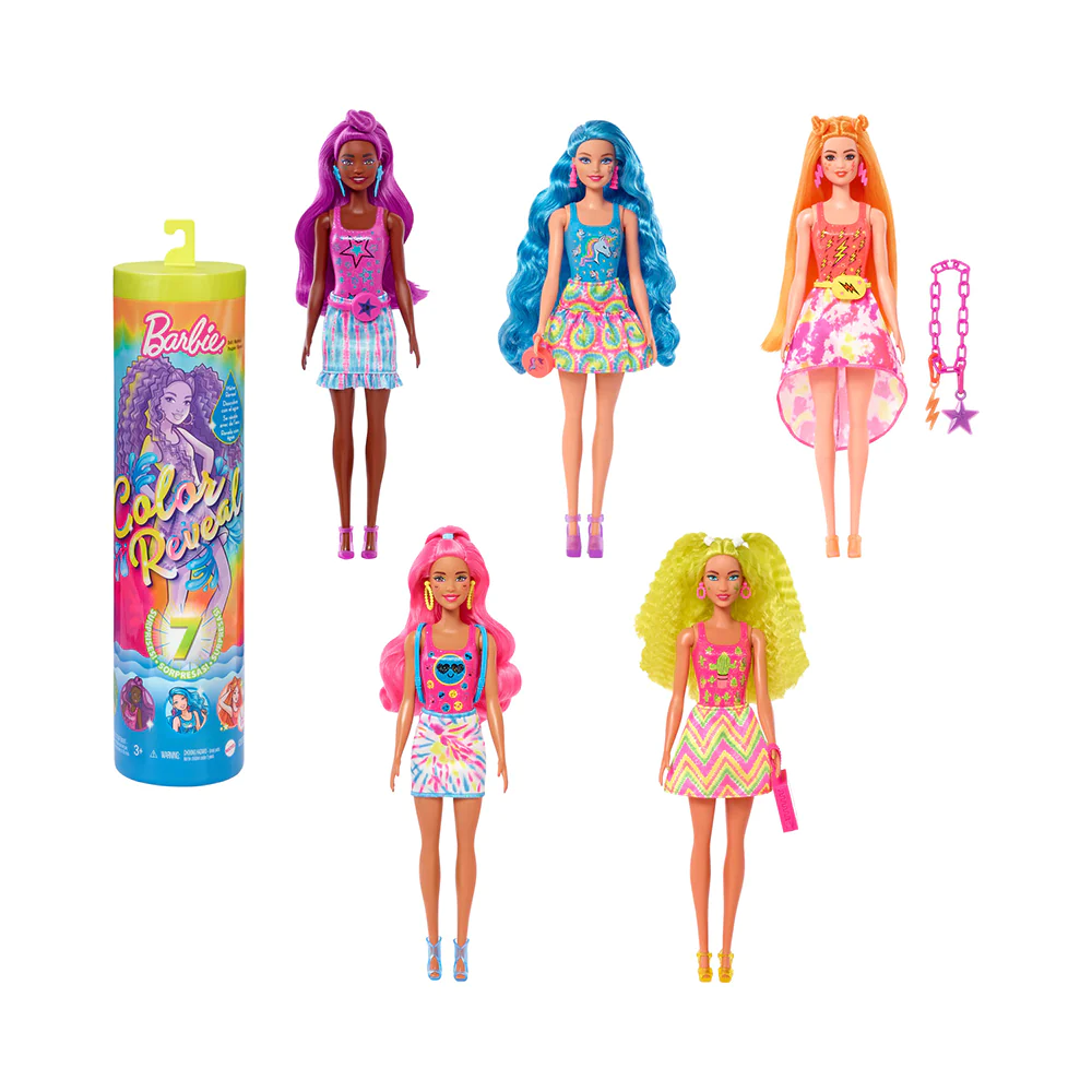 Barbie Color Reveal Doll, Neon Tie-Dye Series with 7 Surpises, & Color-Change Transformation