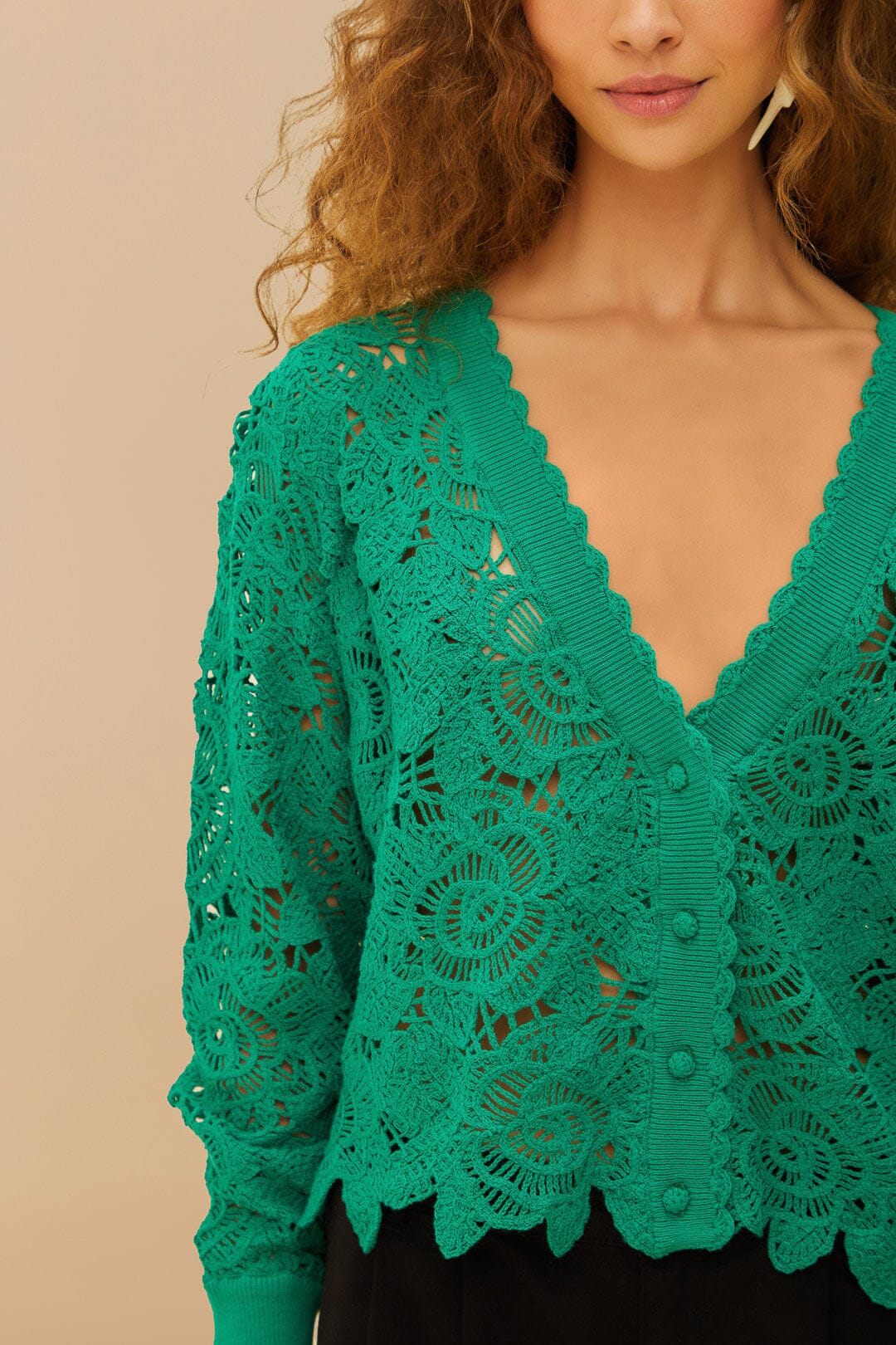 Green Flower Crochet Cardigan