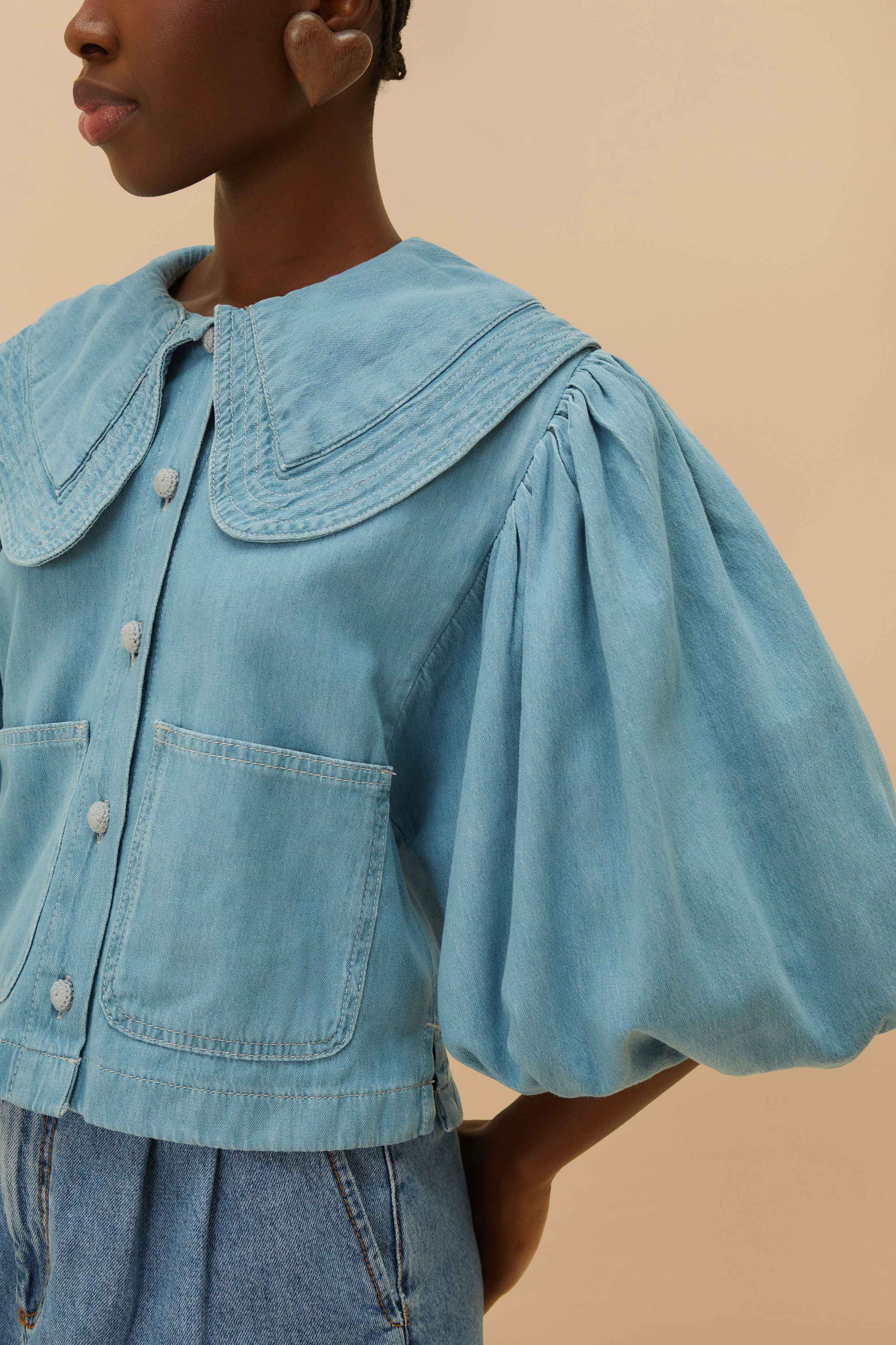 Denim Notched Lapel Shirt