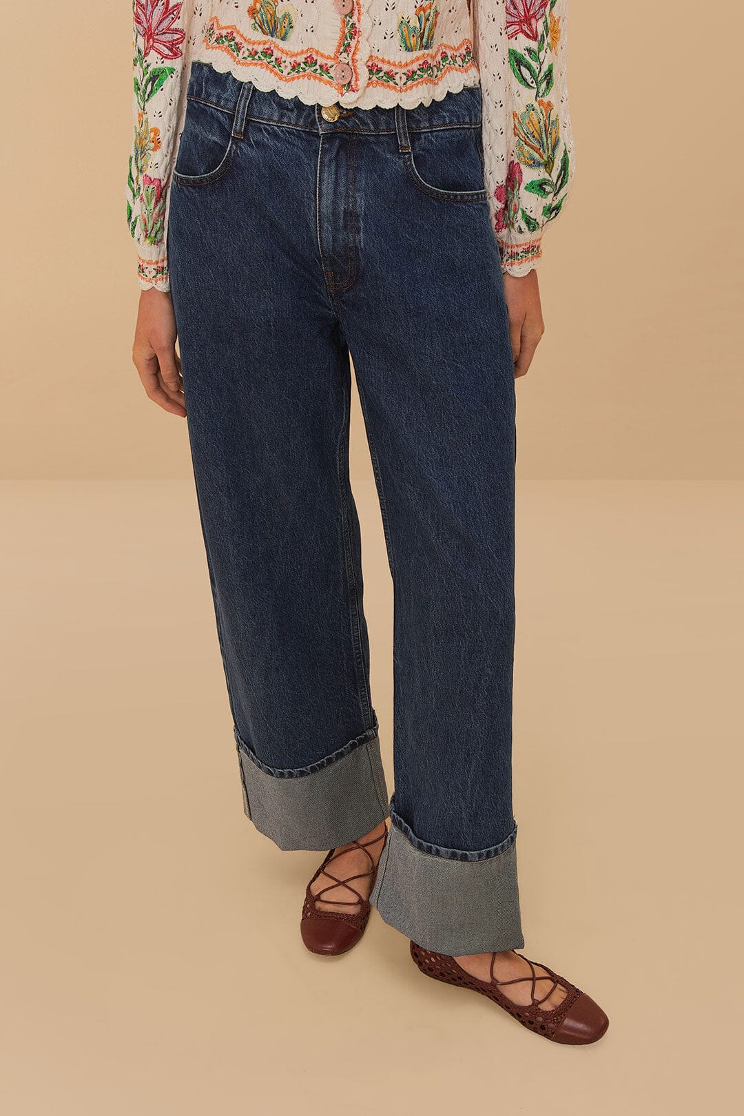 Denim Low Waist Wide Pants
