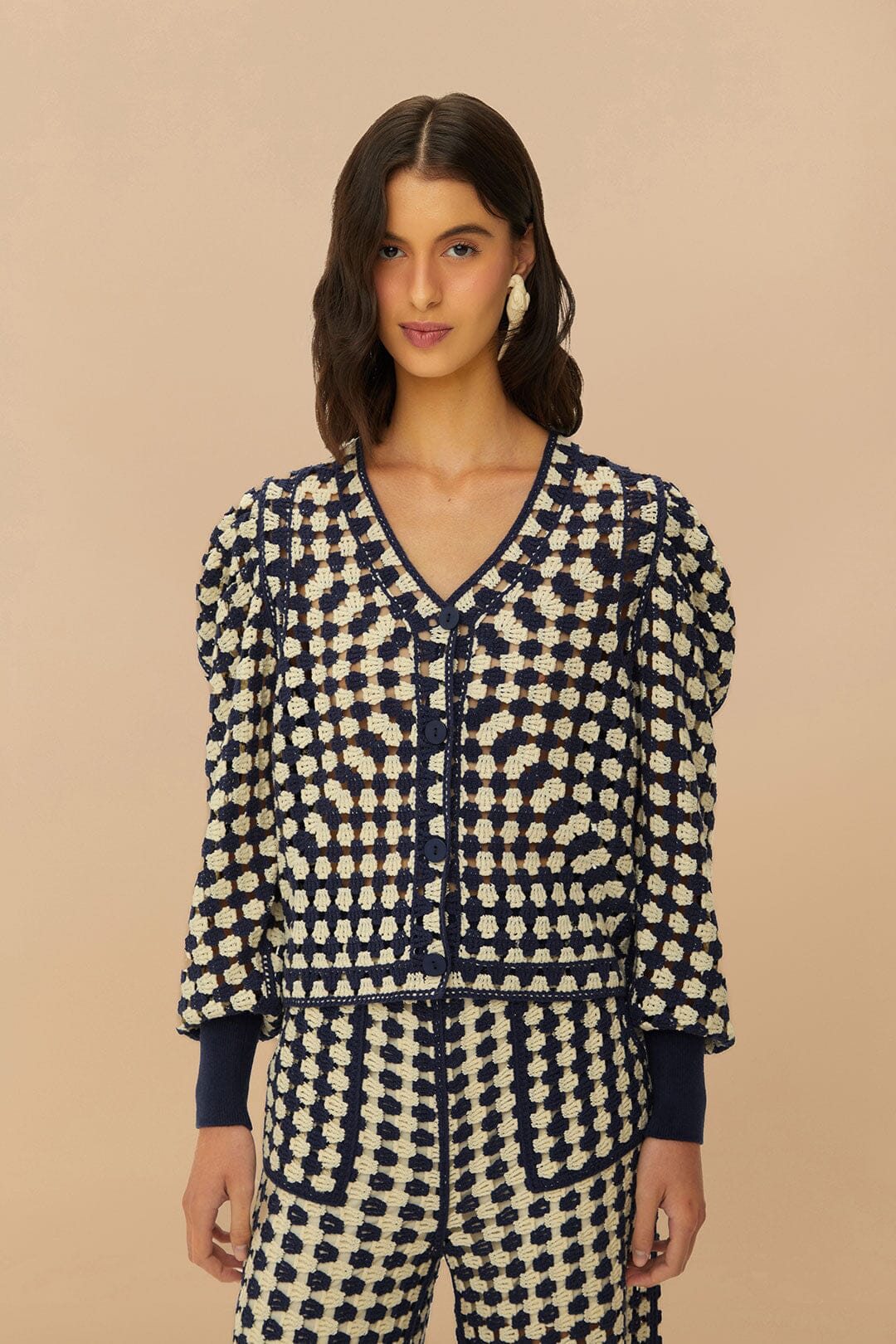 Blue & White Crochet Cardigan