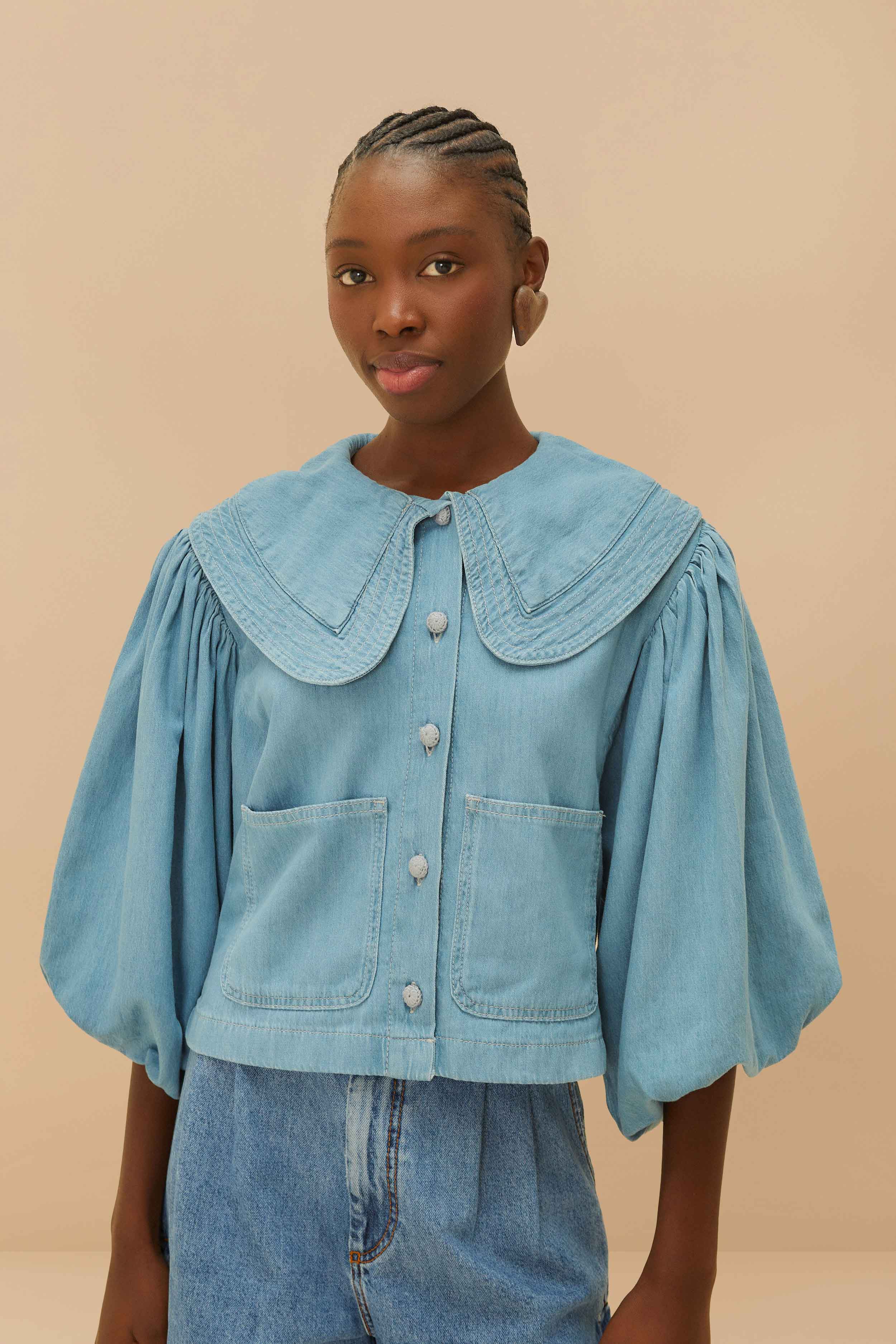 Denim Notched Lapel Shirt