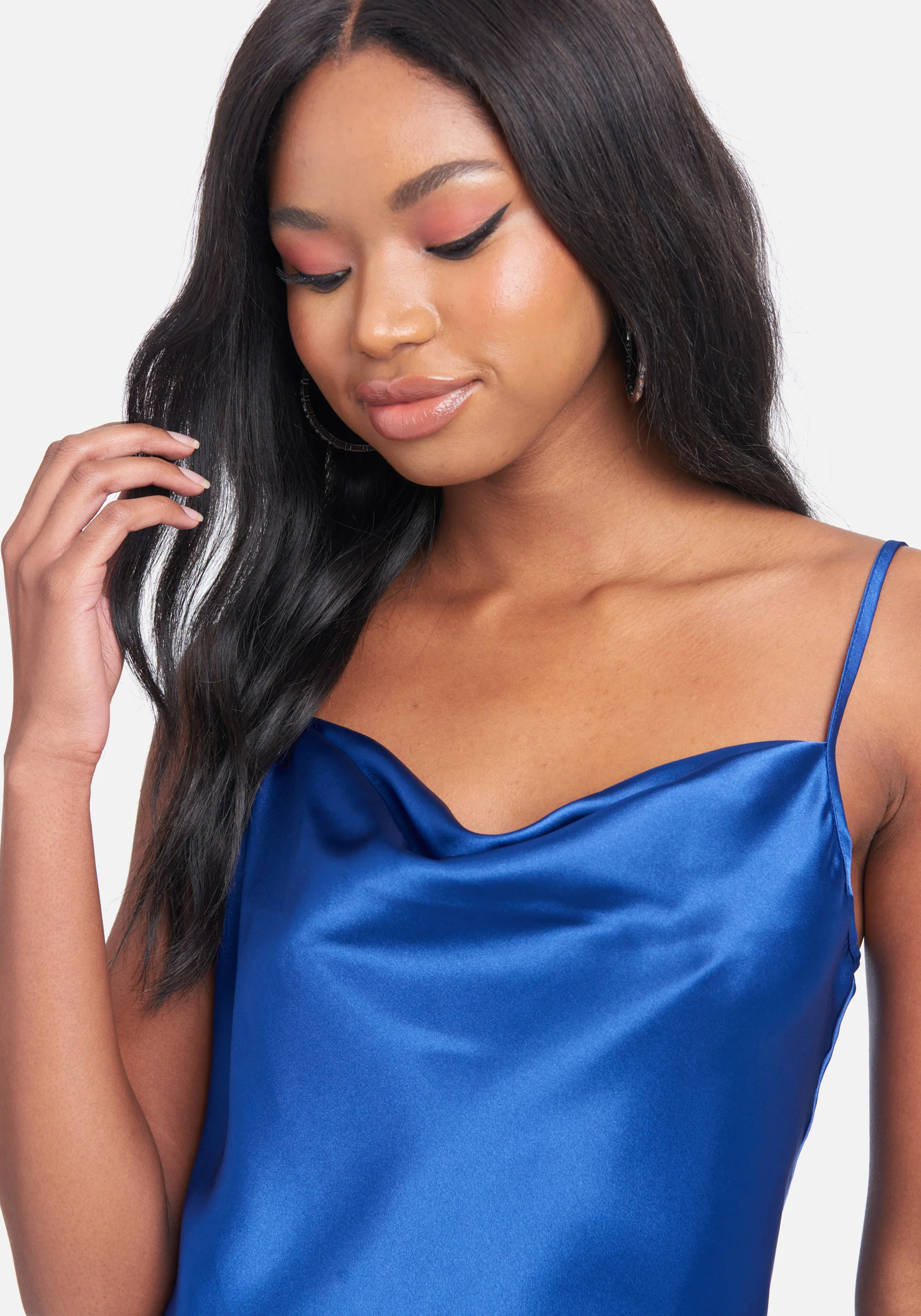 Satin Cowl Neck Slip Midi Dress