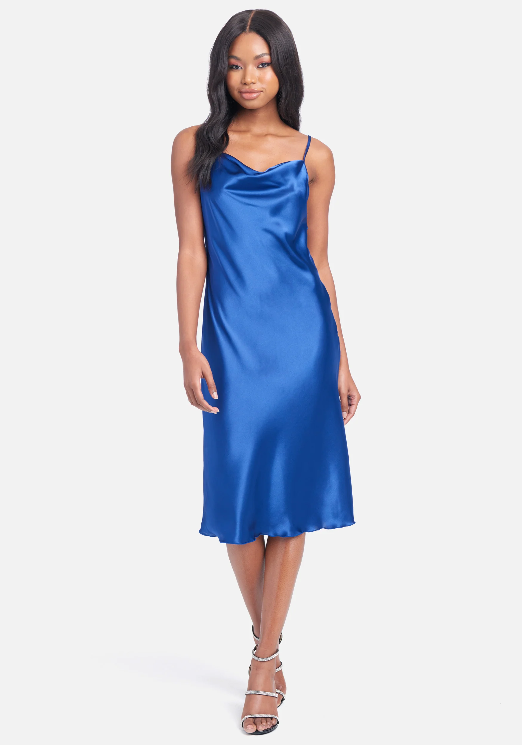 Satin Cowl Neck Slip Midi Dress