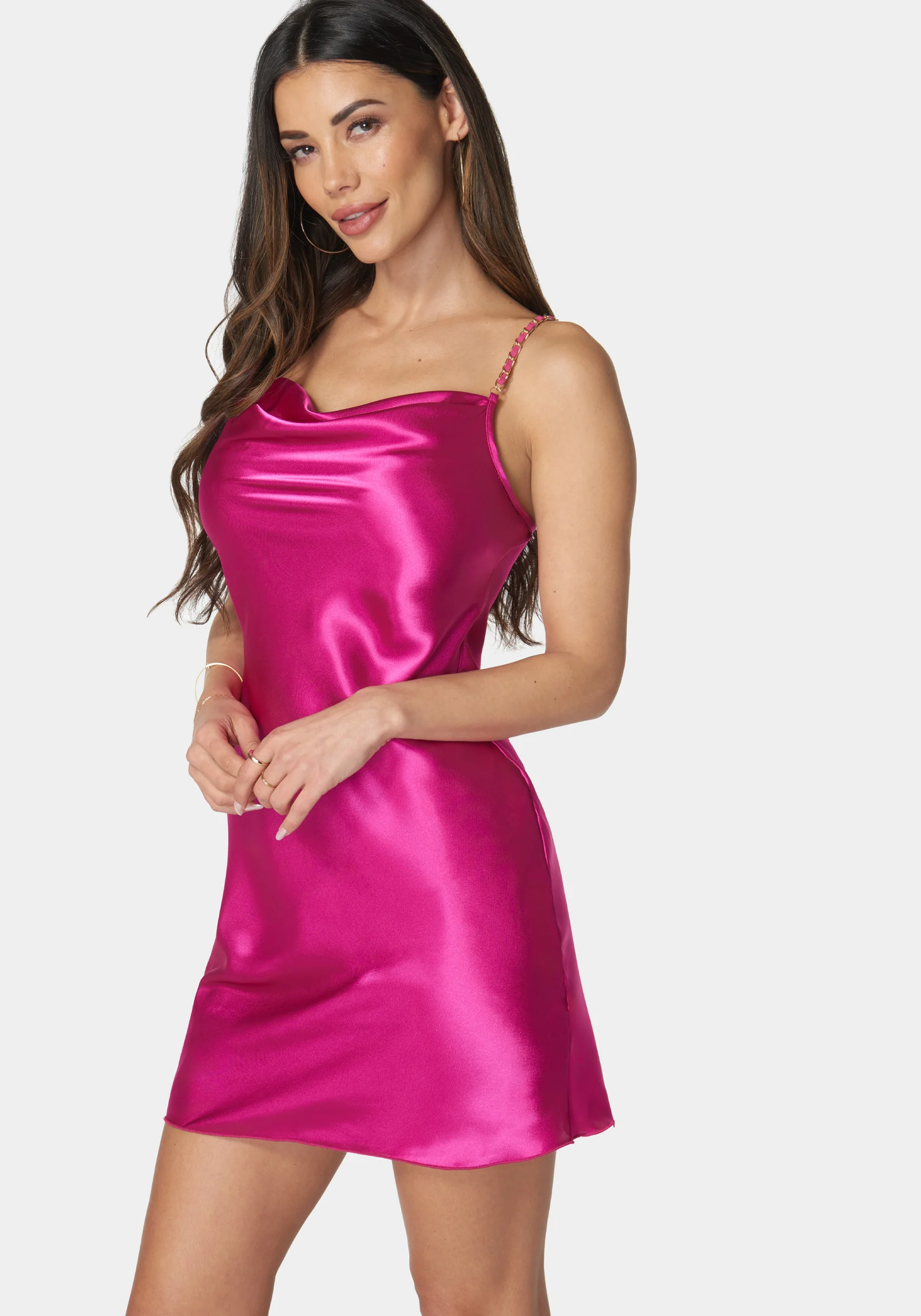 Solid Satin Cowl Neck Dress