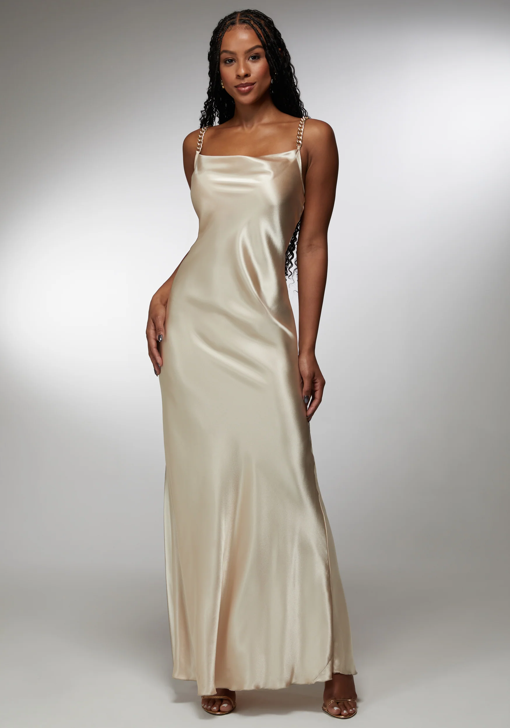 Satin Maxi With Gold Chain Straps
