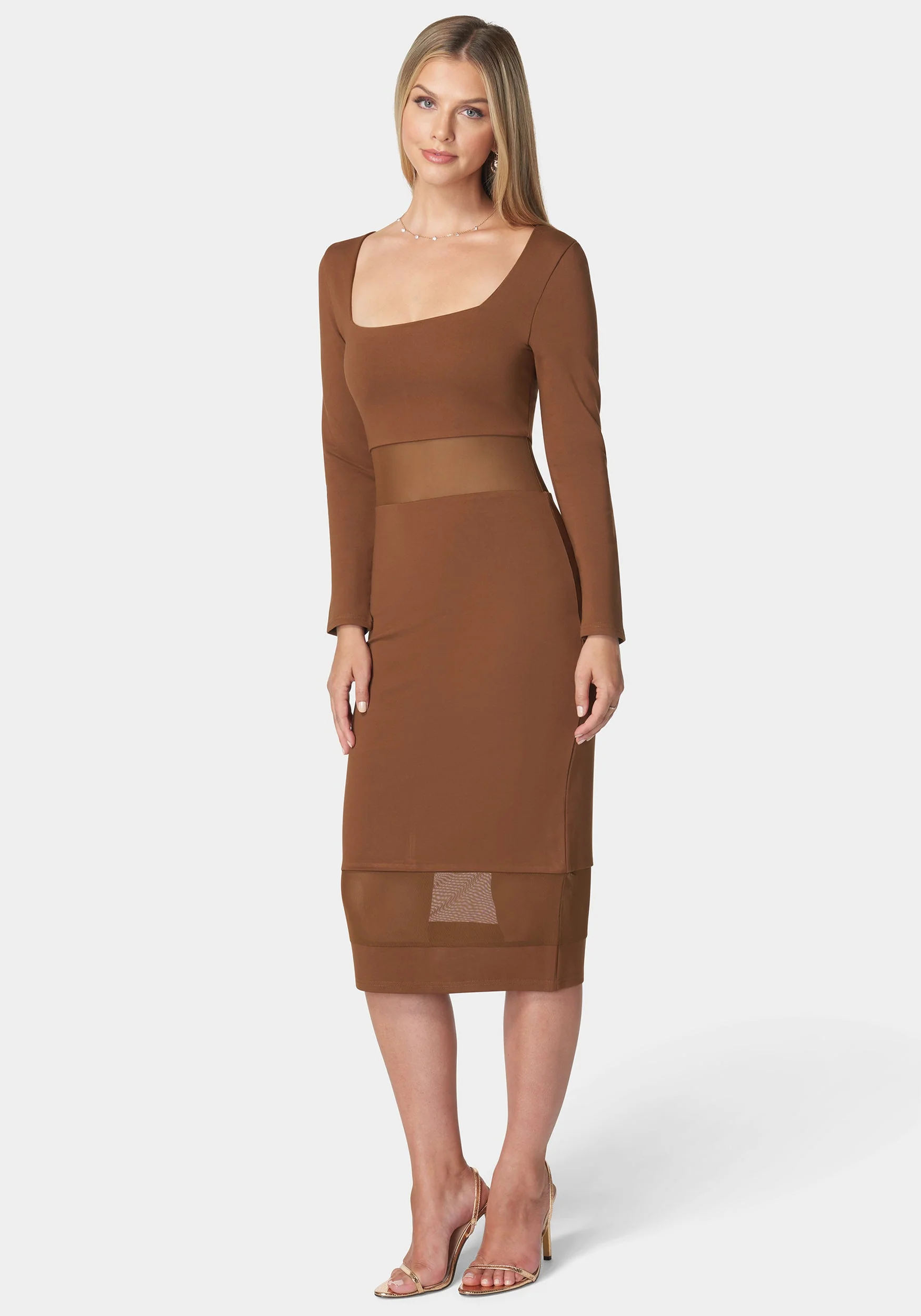 Square Neck Mesh Inset Dress