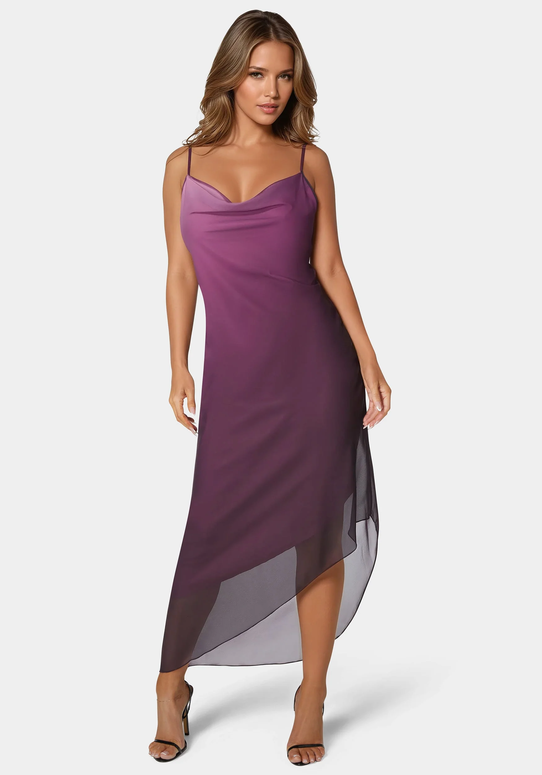 Ombre Chiffon Cowl Dress