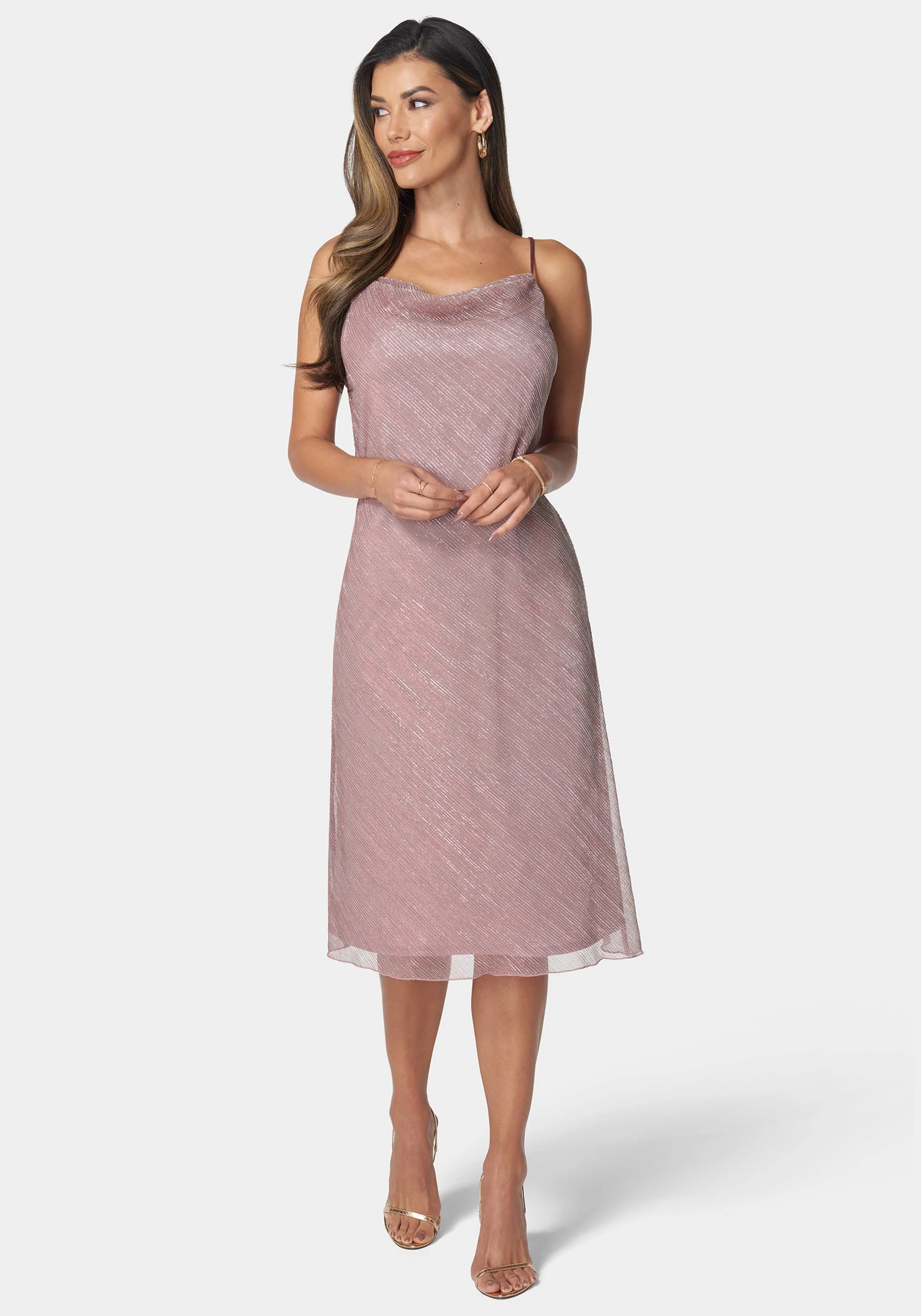 Ombre Pleat Cowl Midi Dress