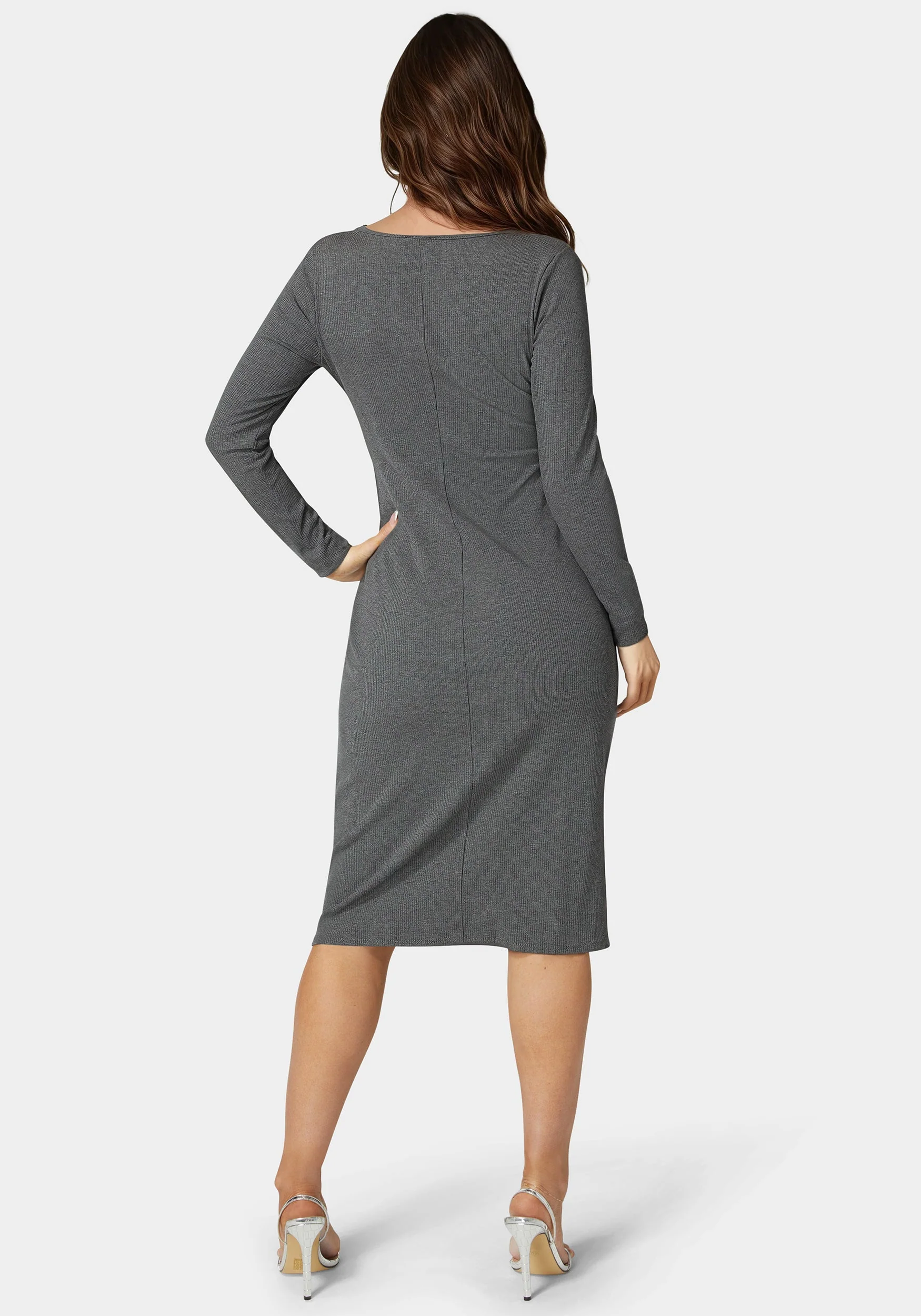 Long Sleeve Square Neck Rib Midi Dress