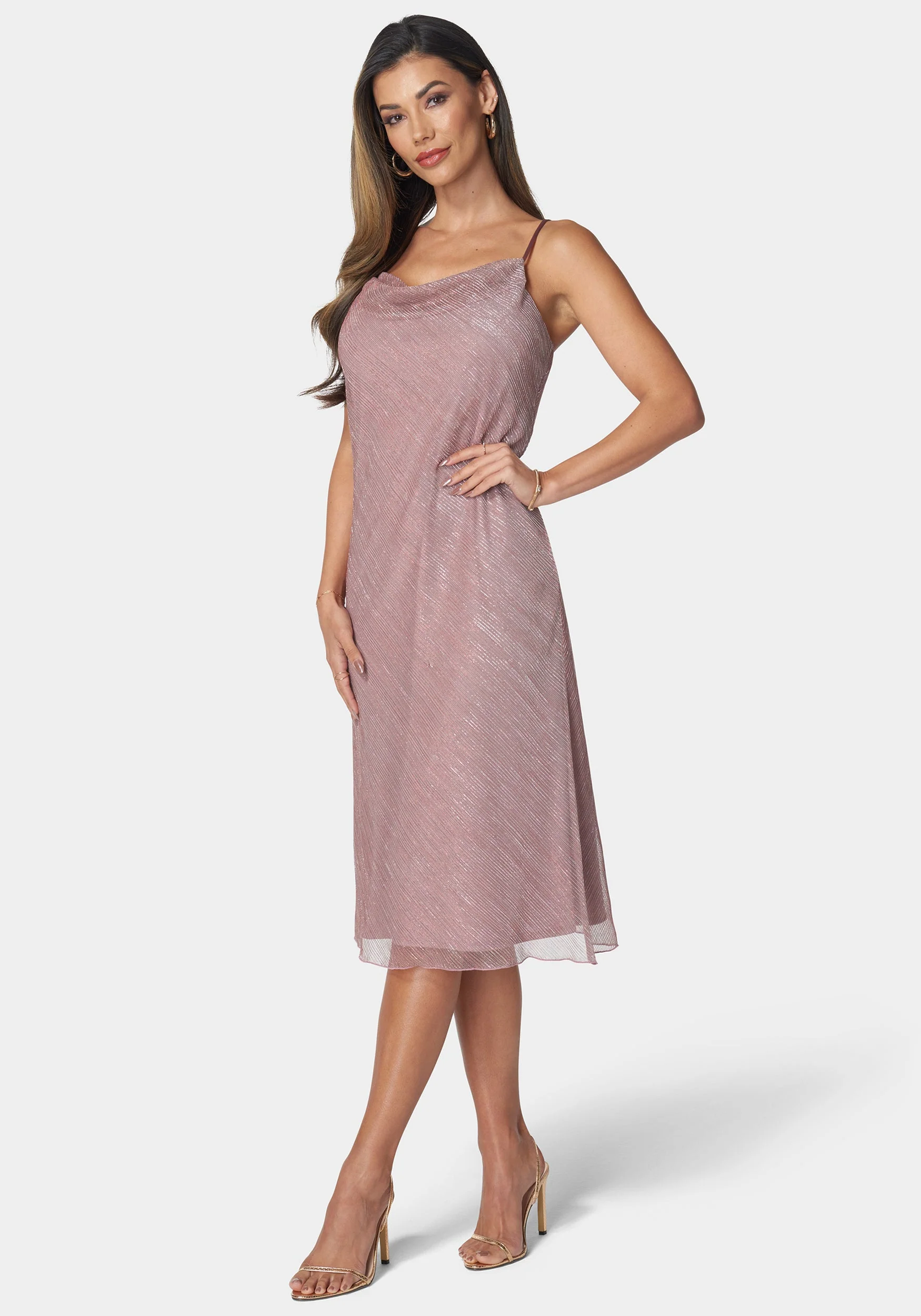 Ombre Pleat Cowl Midi Dress