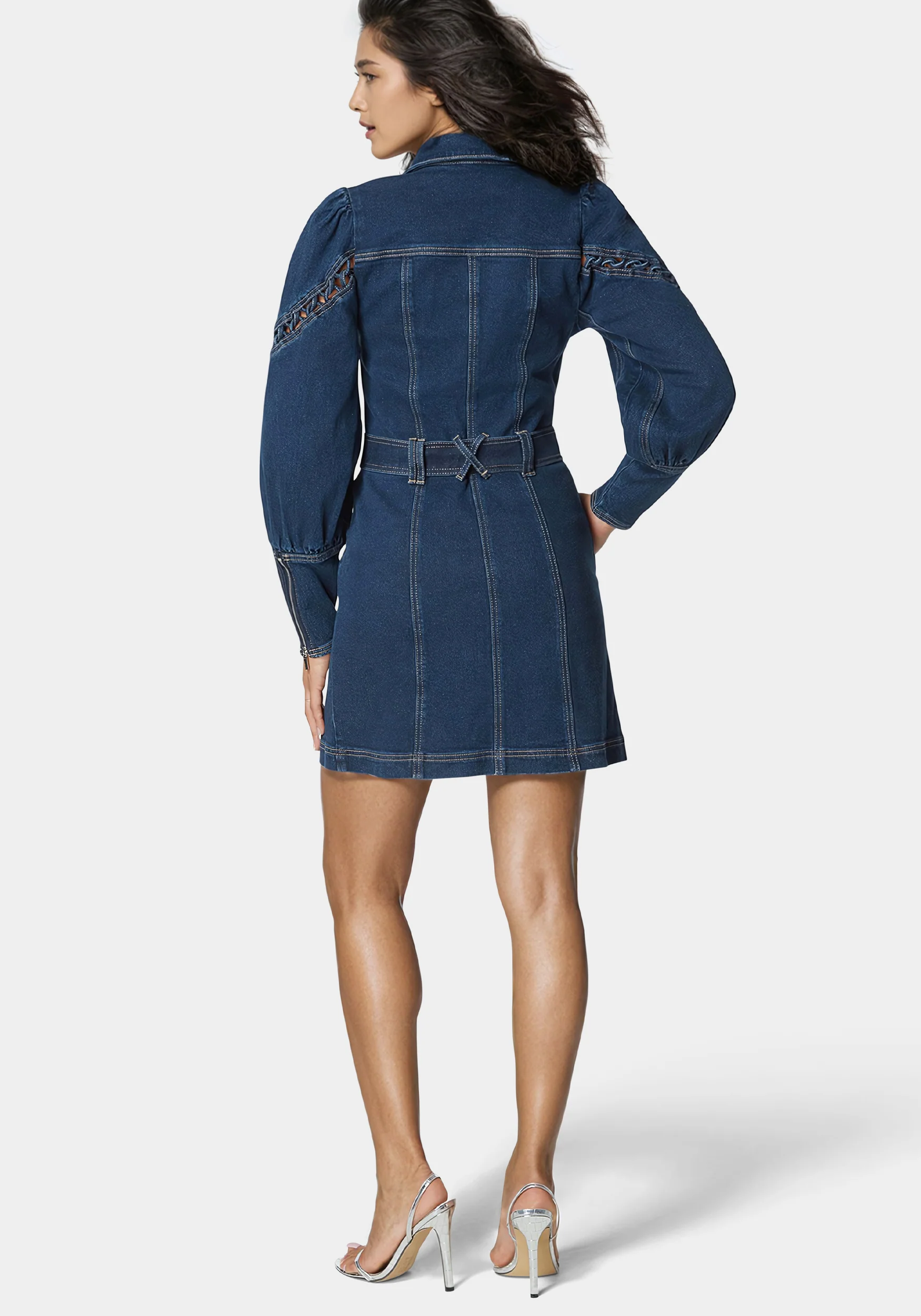 Sleeve Detail Front Button Denim Dress