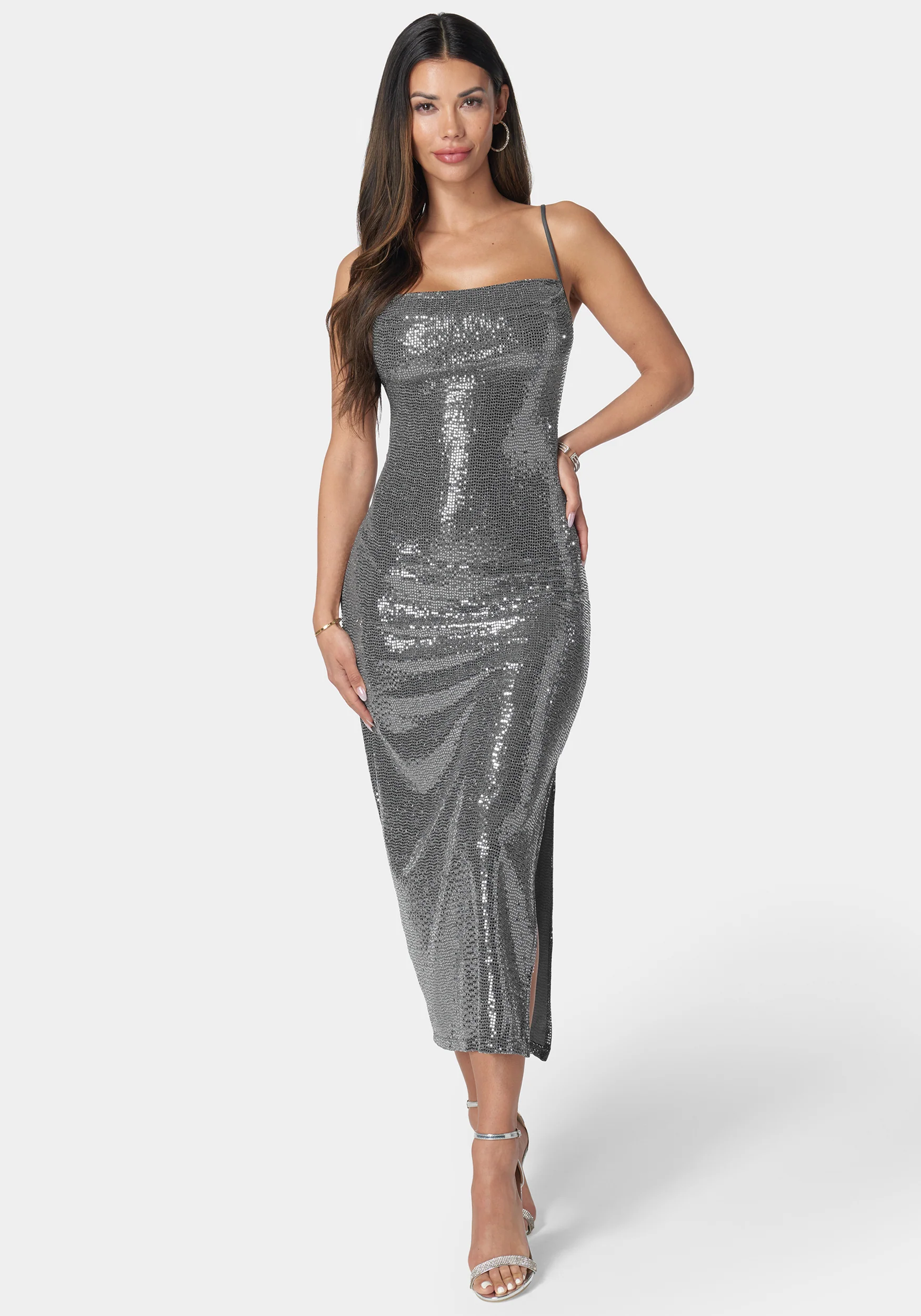 Cowl Neck Shimmer Maxi Dress