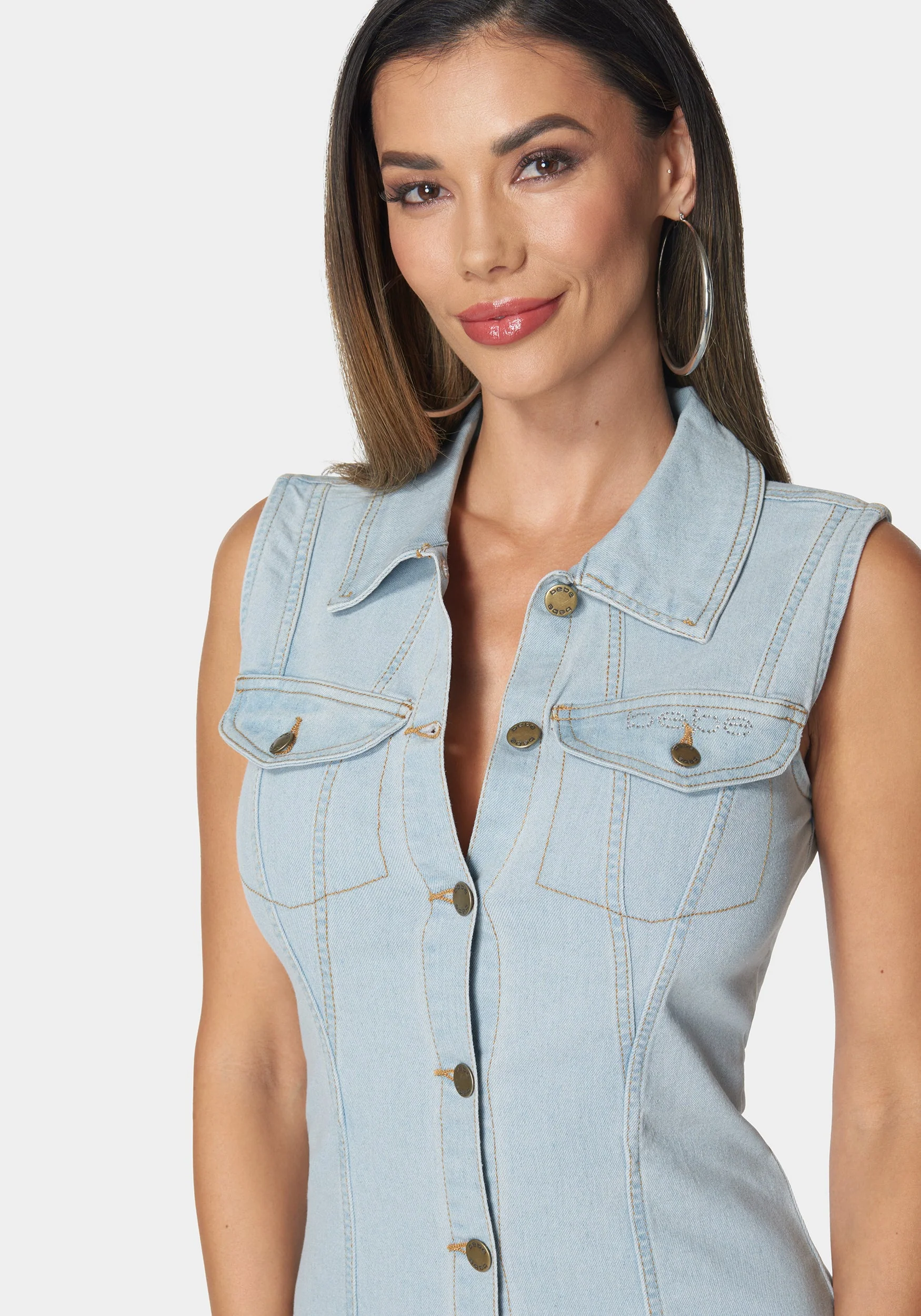 Sleeveless Front Button Denim Dress
