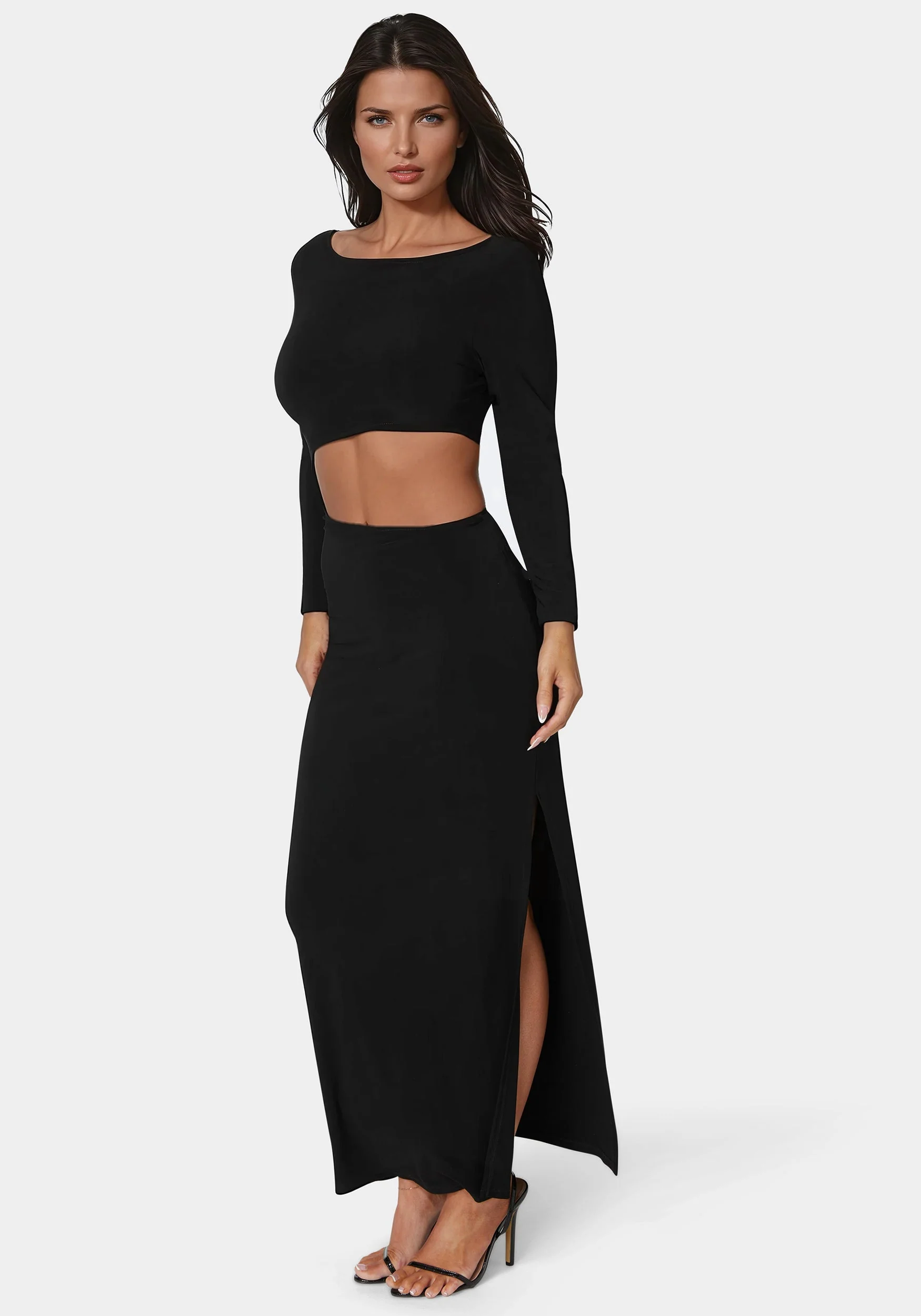 Asymmetric Cut Out Long Sleeve Maxi Dress