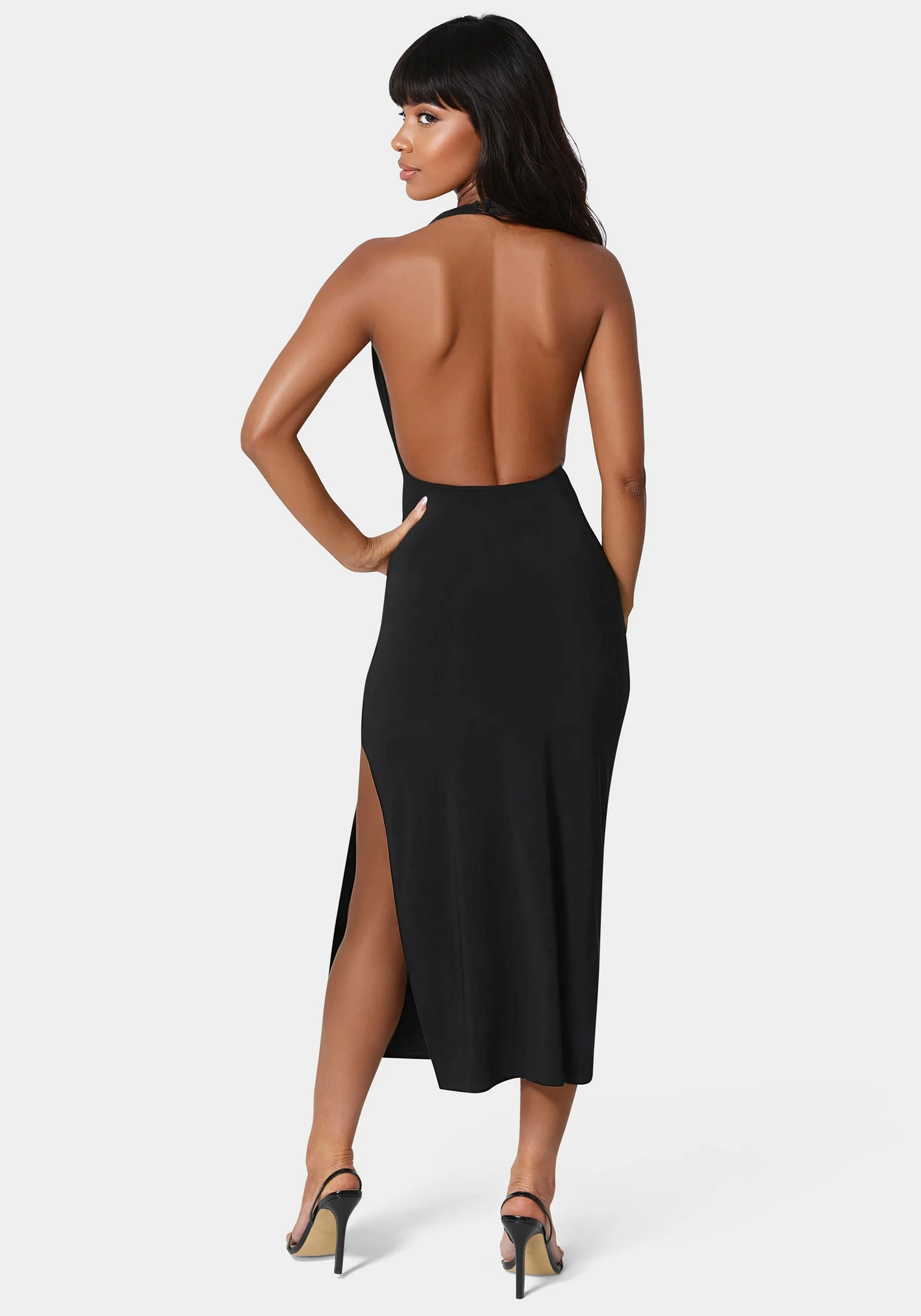 High Neck Cowl Maxi With Slit Dress