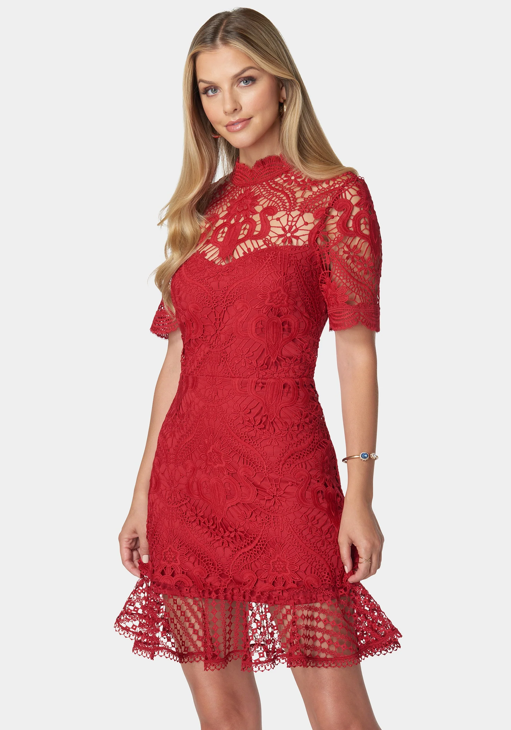Flounce Lace Mini Dress