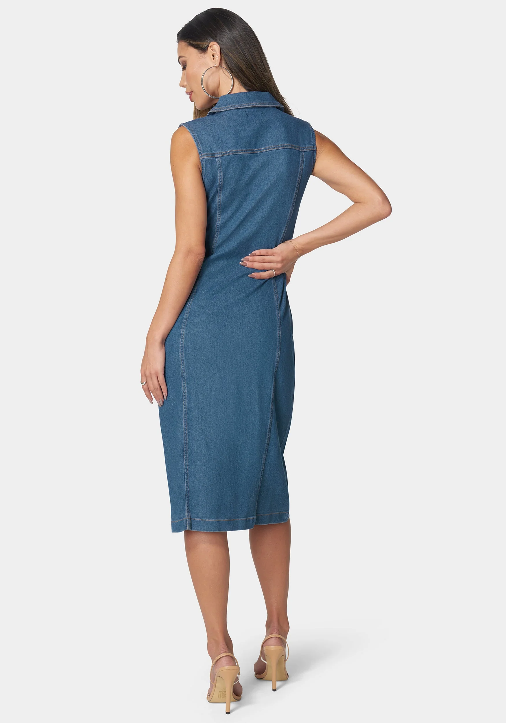 Sleeveless Front Button Denim Dress