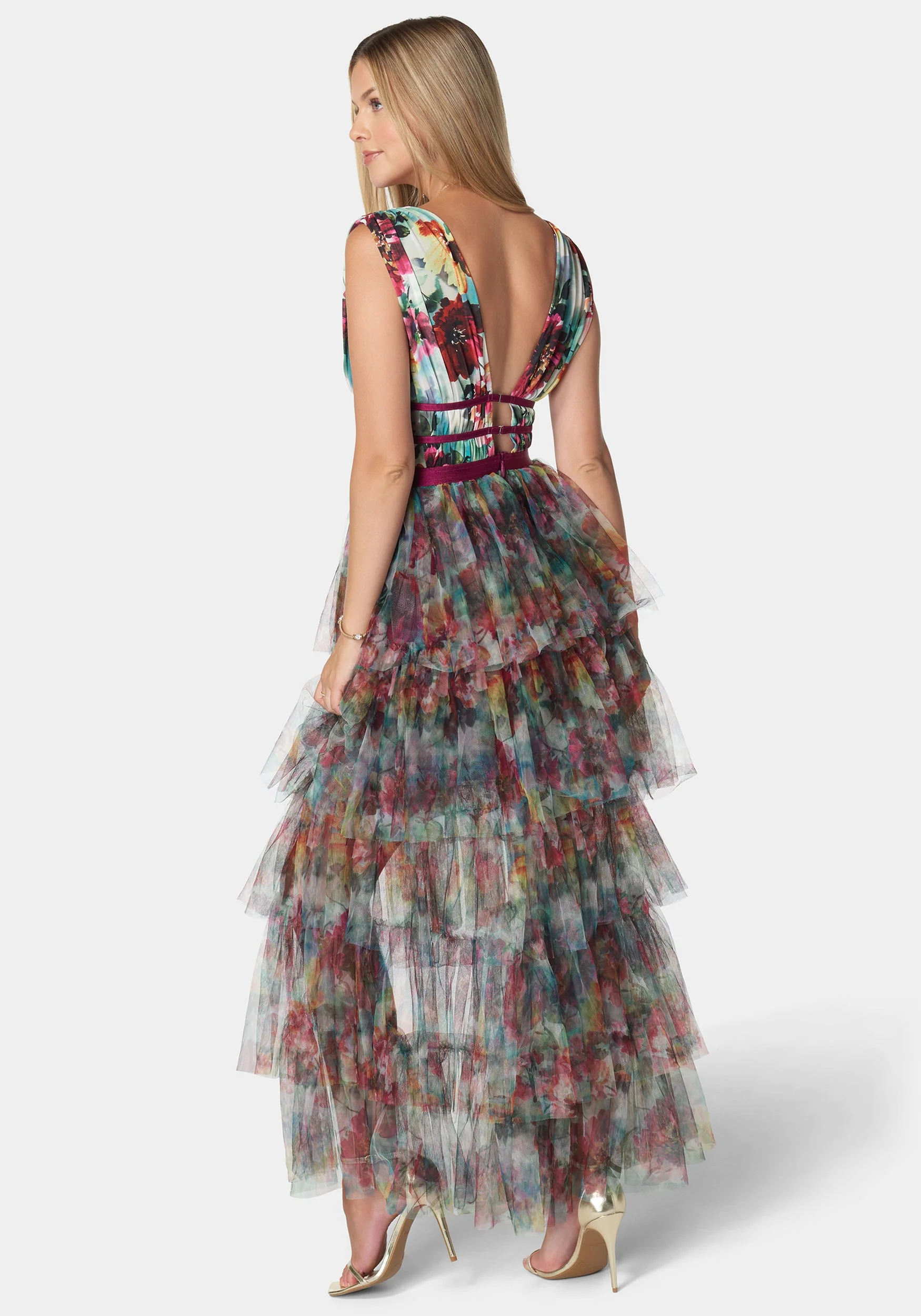 Tiered High Low Mesh Dress