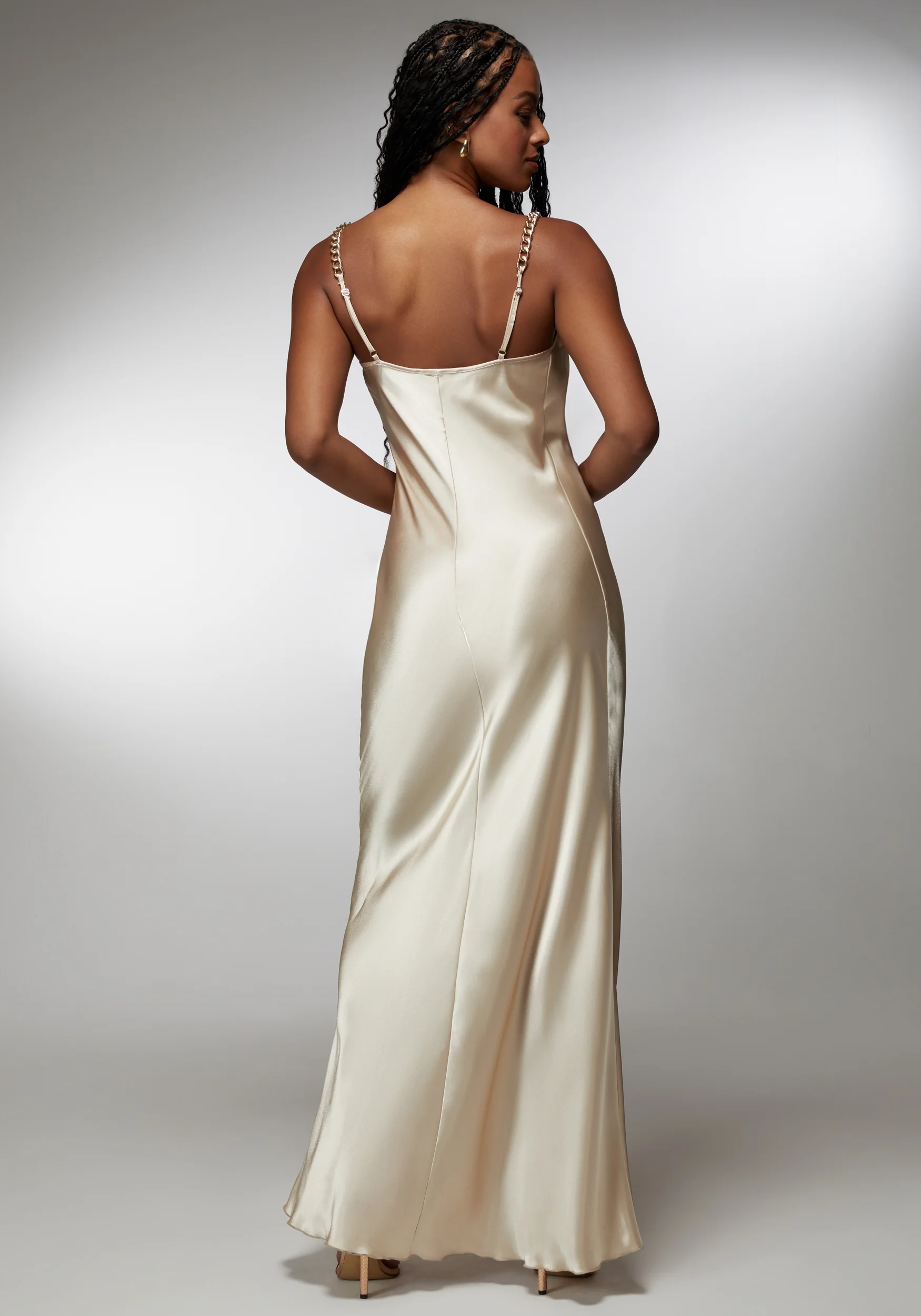 Satin Maxi With Gold Chain Straps