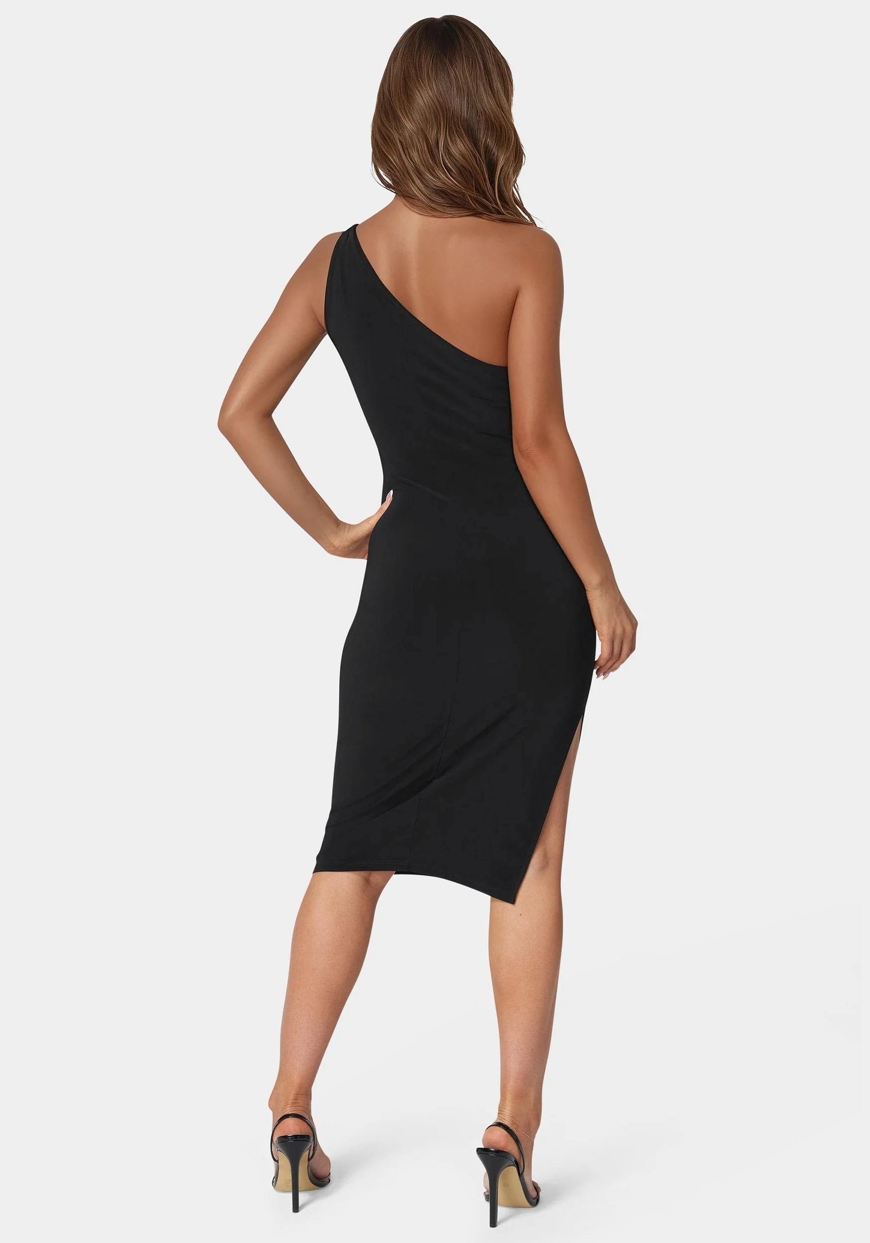 Jersey One Shoulder Midi With Gold Trim