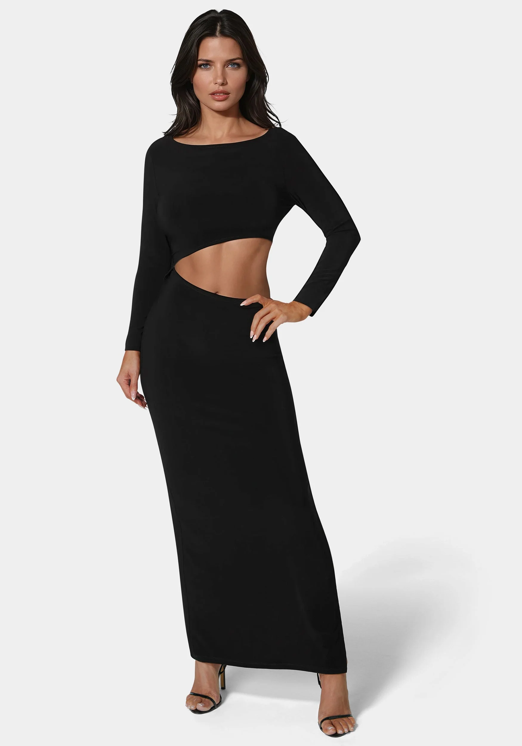 Asymmetric Cut Out Long Sleeve Maxi Dress