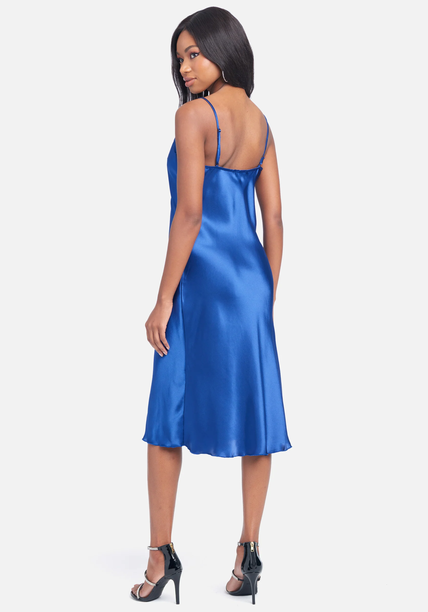 Satin Cowl Neck Slip Midi Dress