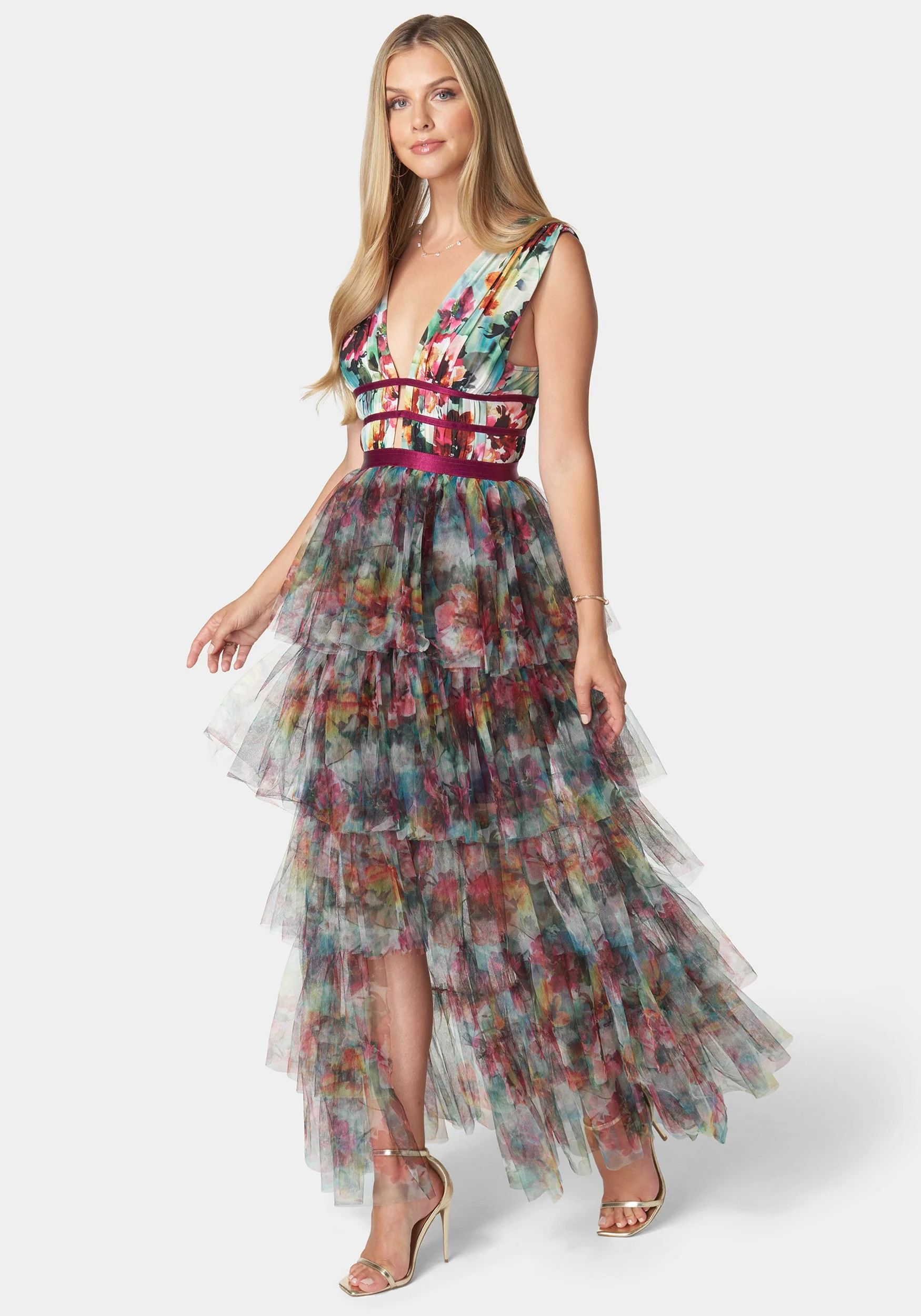 Tiered High Low Mesh Dress