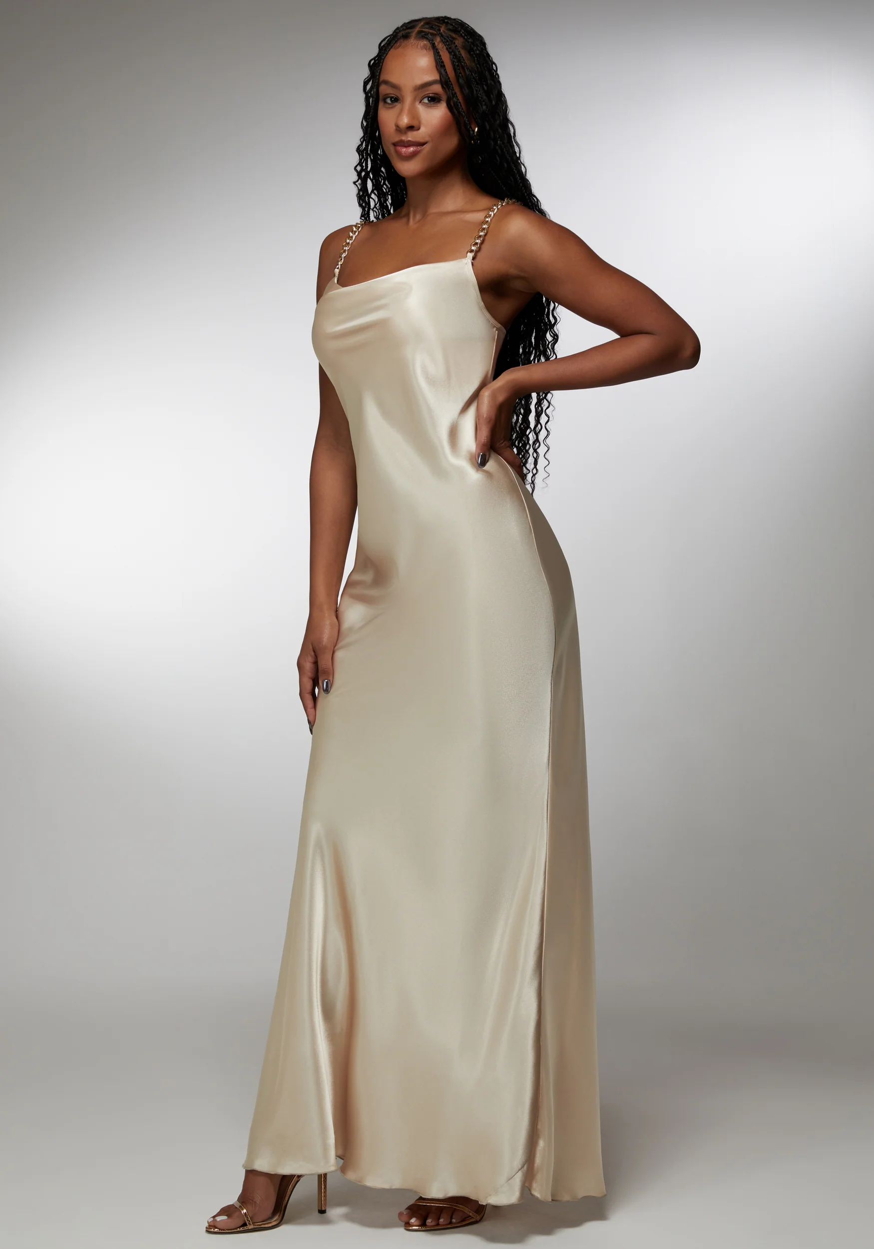 Satin Maxi With Gold Chain Straps