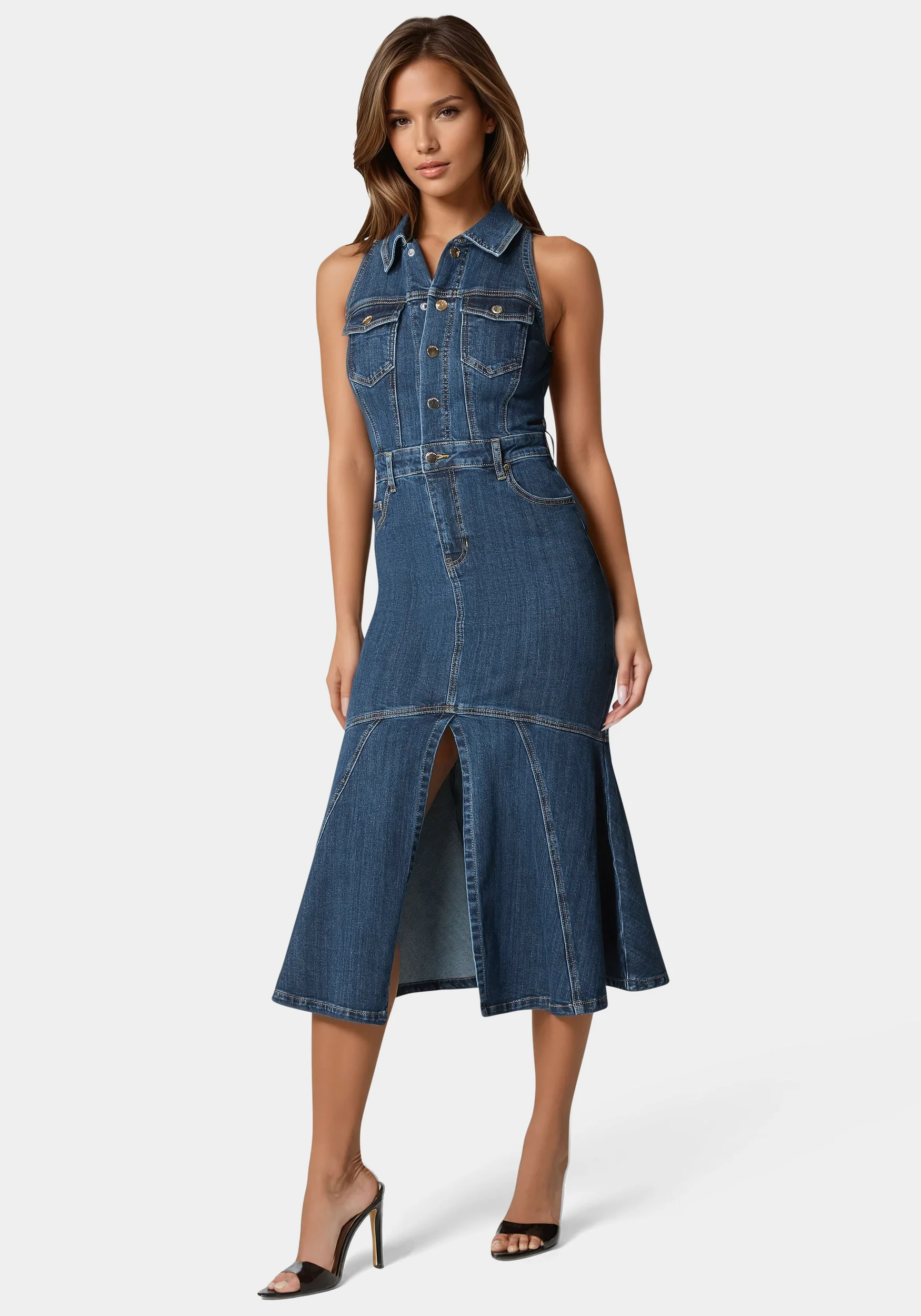 Halter Midi Denim Dress