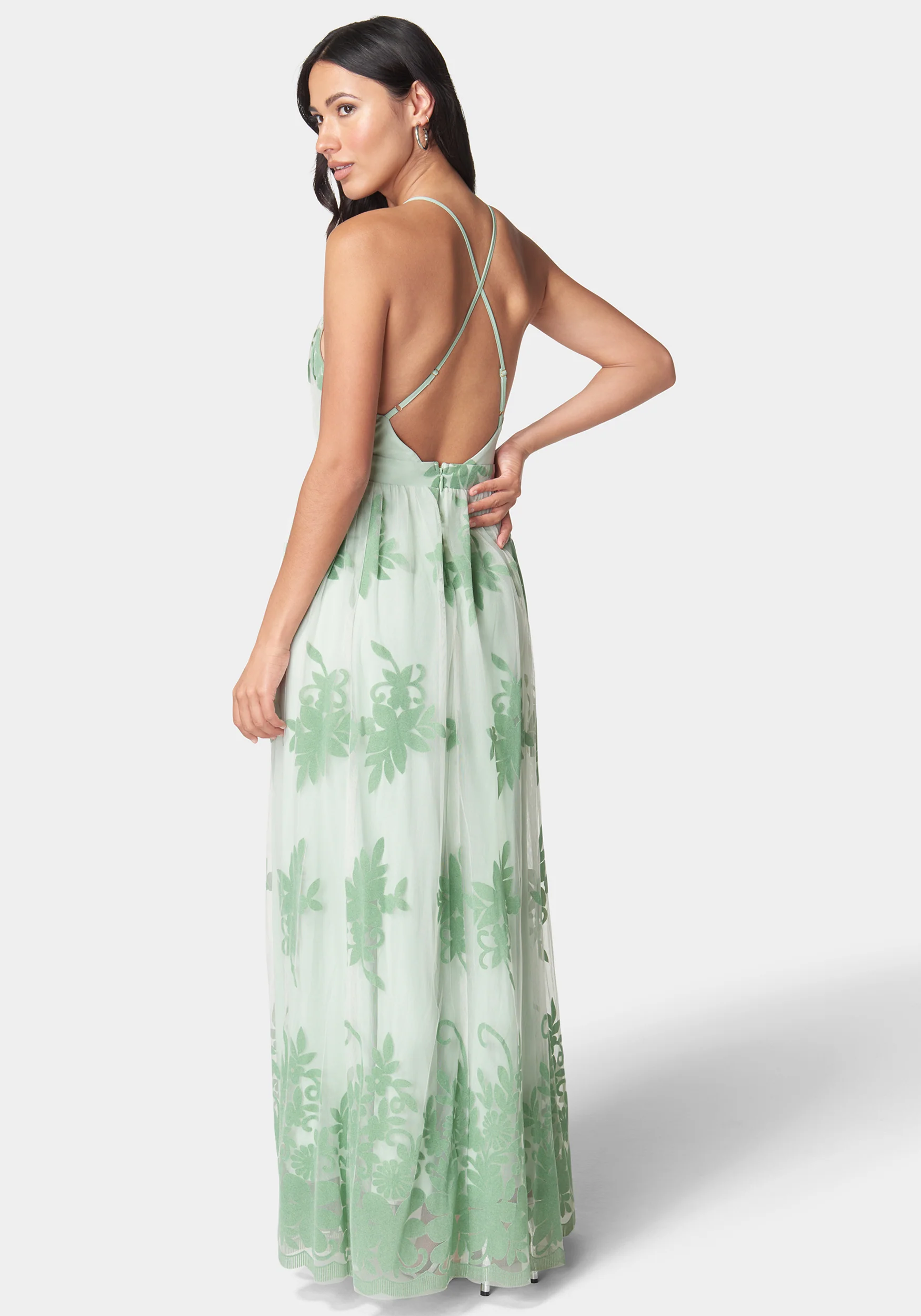 Plunge Neck Embroidered Maxi Dress