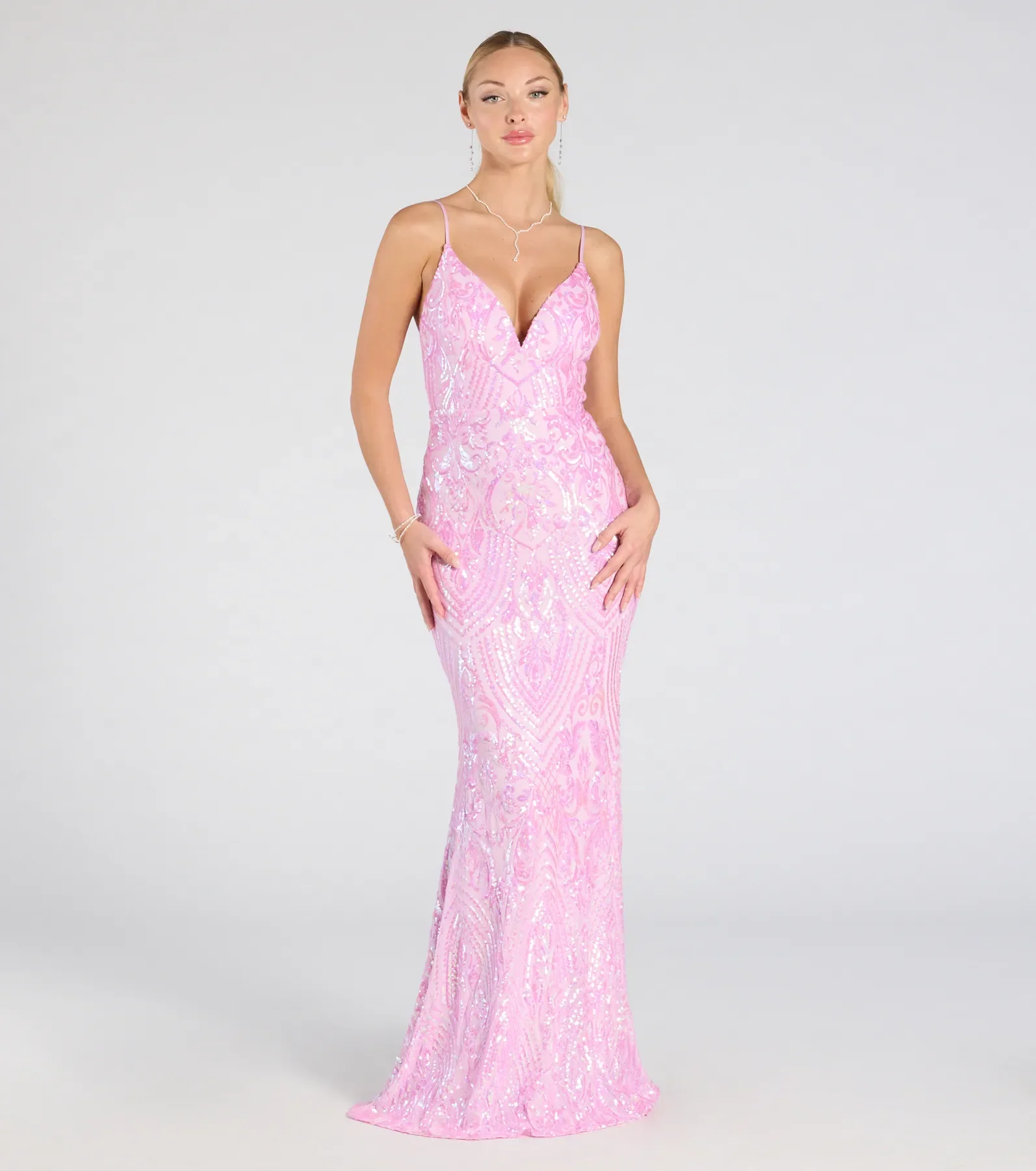 Kensie V-Neck Mermaid Sequin Formal Dress