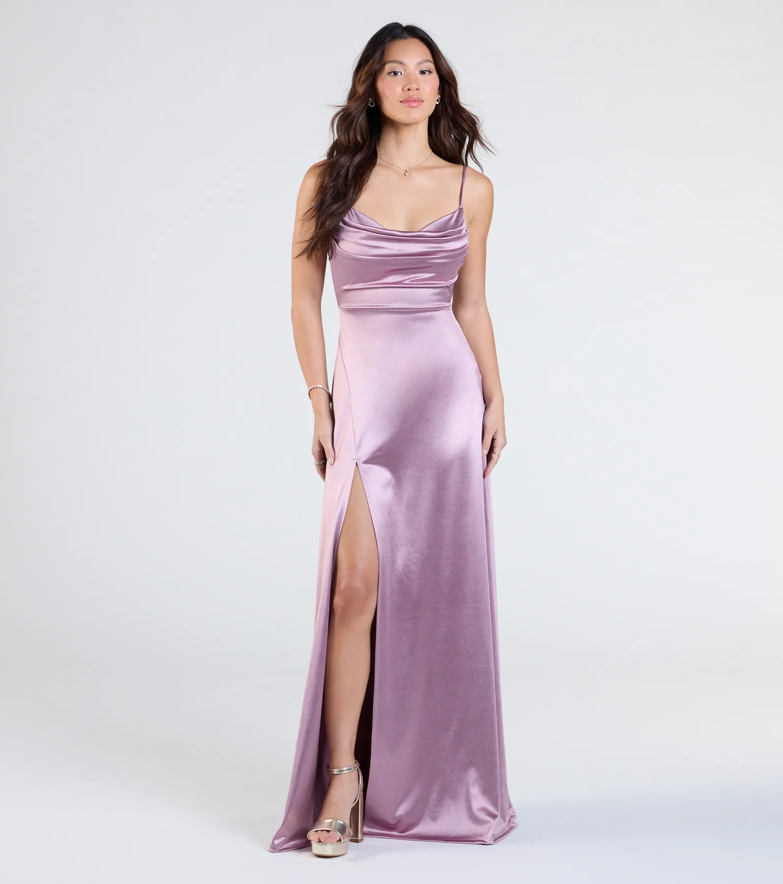 Steffanie Tie Back Slit A-Line Satin Formal Dress